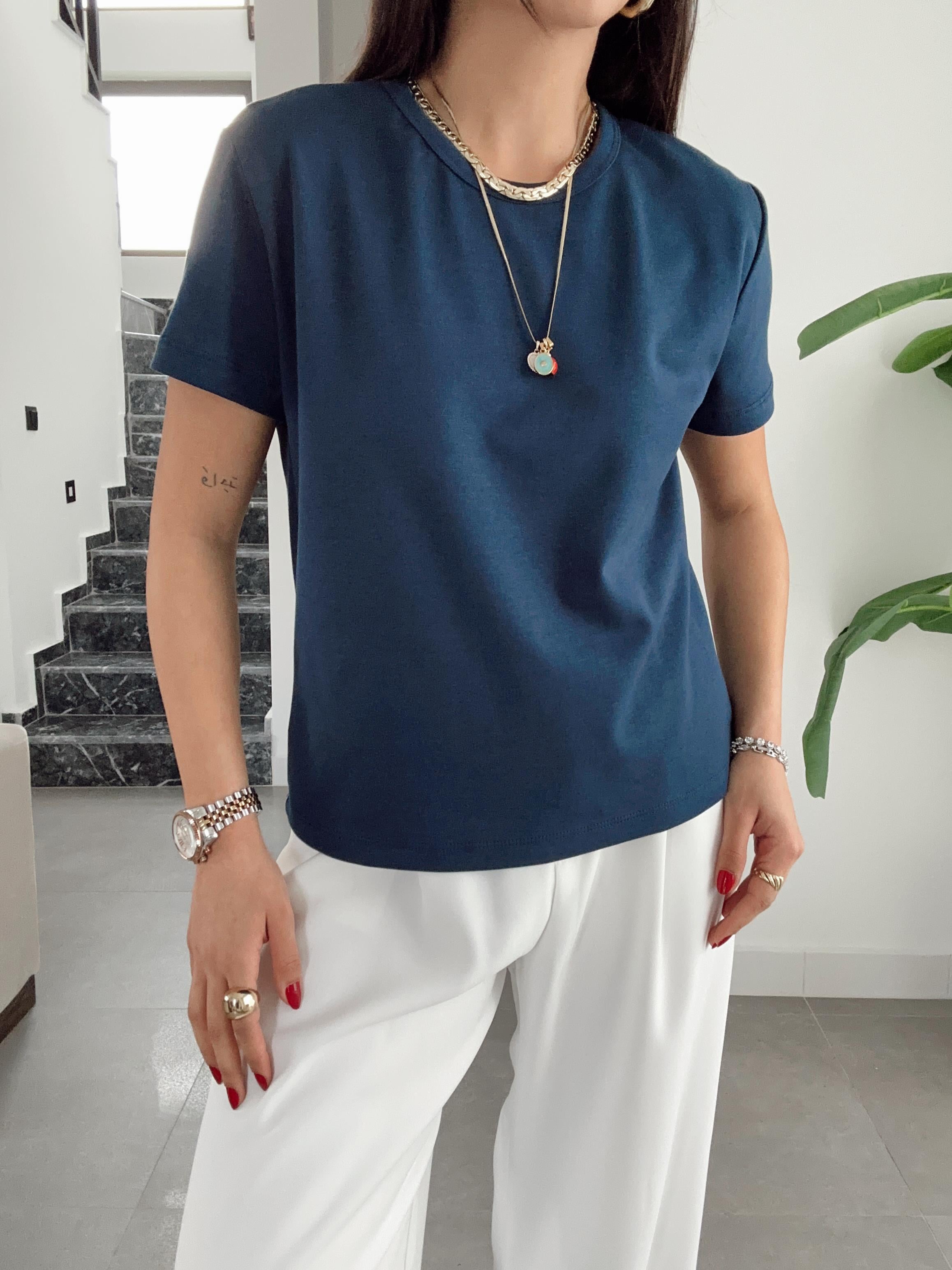 Zr Lacivert  Bisiklet Yaka Basic Tişört