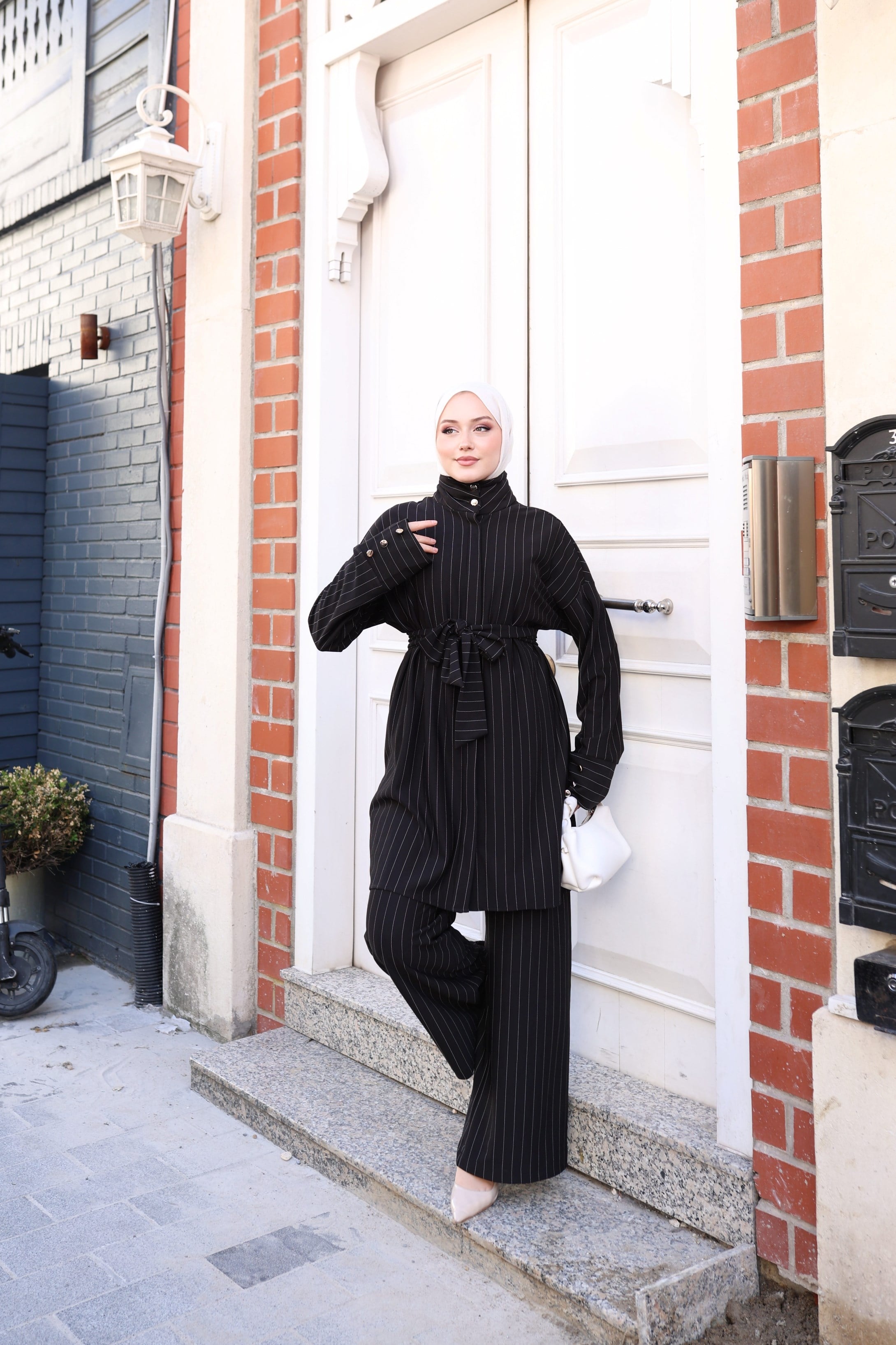 Bella Çizgili Siyah Beyaz İkili Takım
