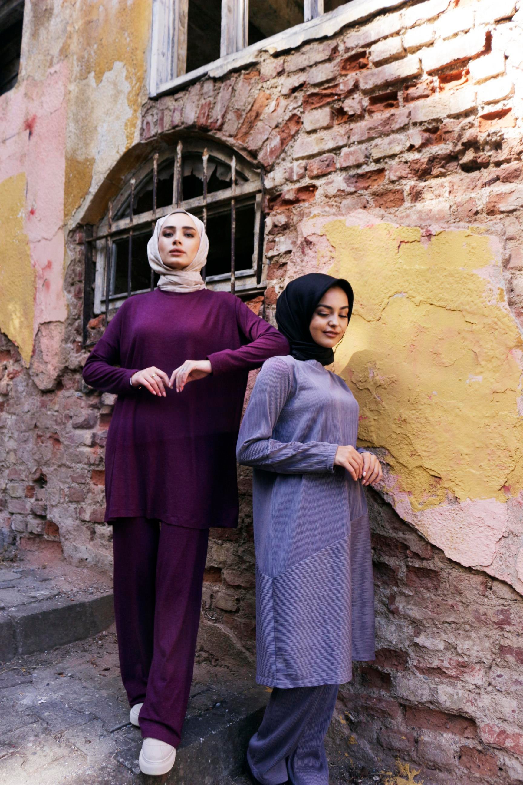 Fitilli Tunik Pantolon Gri İkili Takım Santana