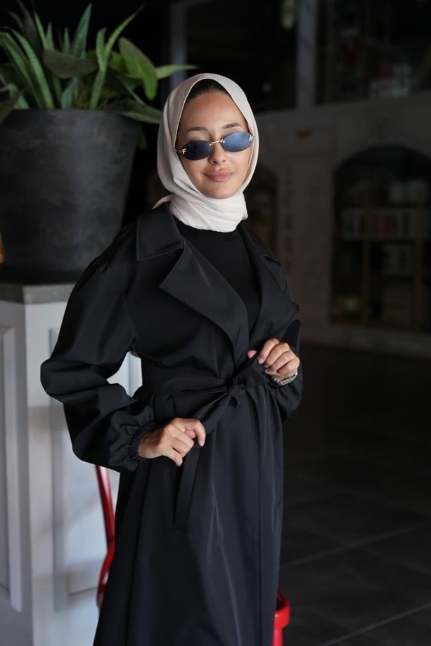 Oversize Su Geçirmez Rüzgar Geçirmez Siyah Trençkot Milano