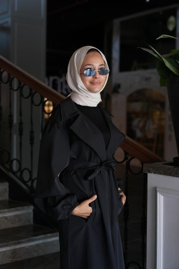 Oversize Su Geçirmez Rüzgar Geçirmez Siyah Trençkot Milano