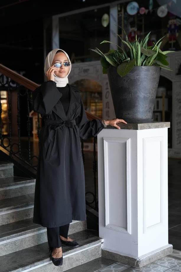 Oversize Su Geçirmez Rüzgar Geçirmez Siyah Trençkot Milano