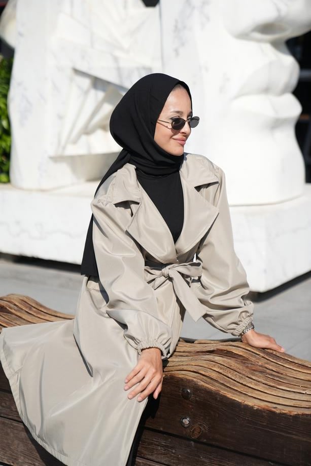 Oversize Su Geçirmez Rüzgar Geçirmez Vizon Trençkot Milano