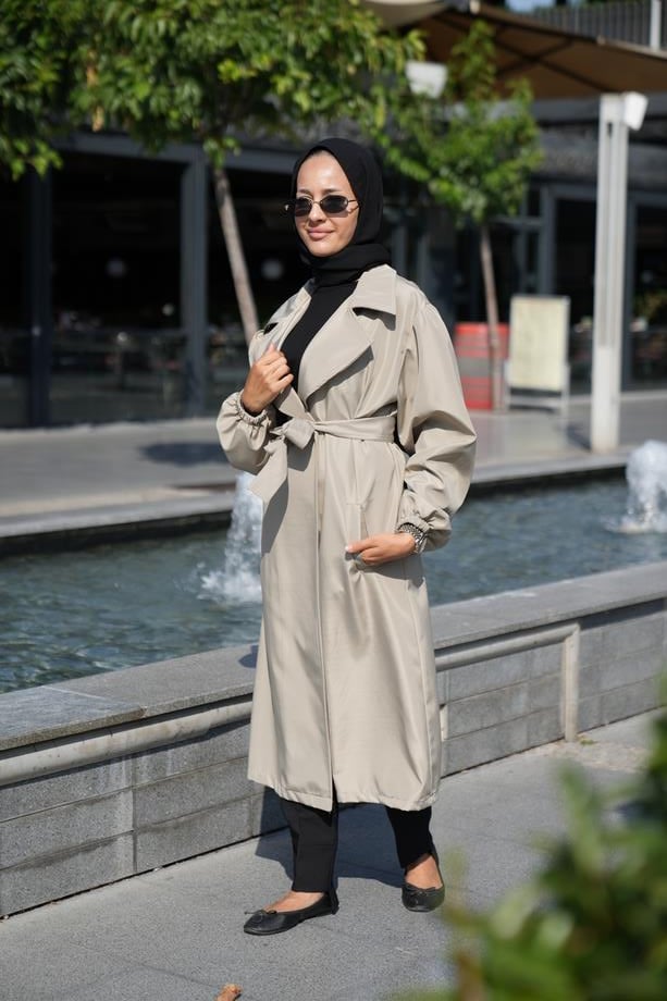 Oversize Su Geçirmez Rüzgar Geçirmez Vizon Trençkot Milano