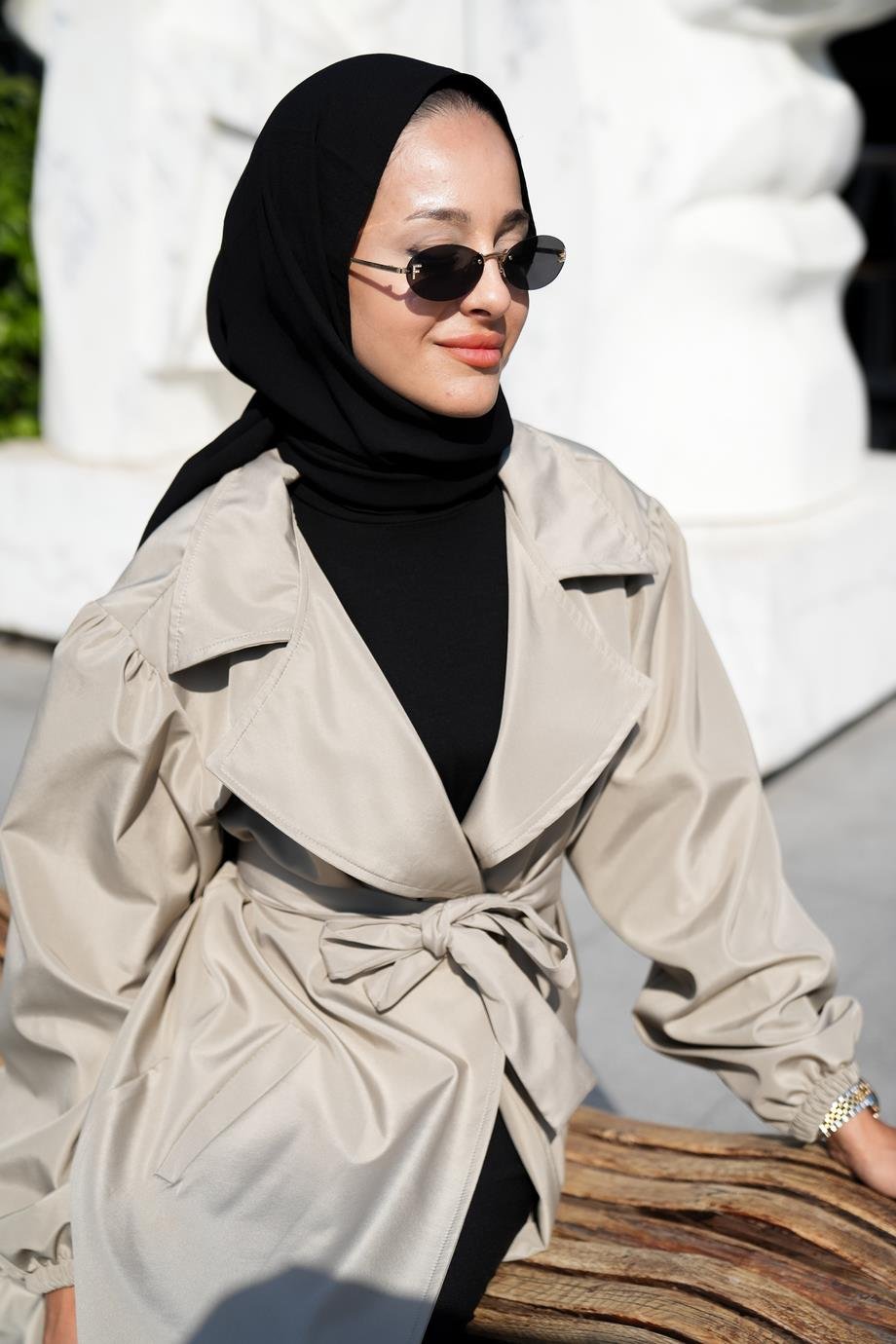Oversize Su Geçirmez Rüzgar Geçirmez Vizon Trenchcoat Milano