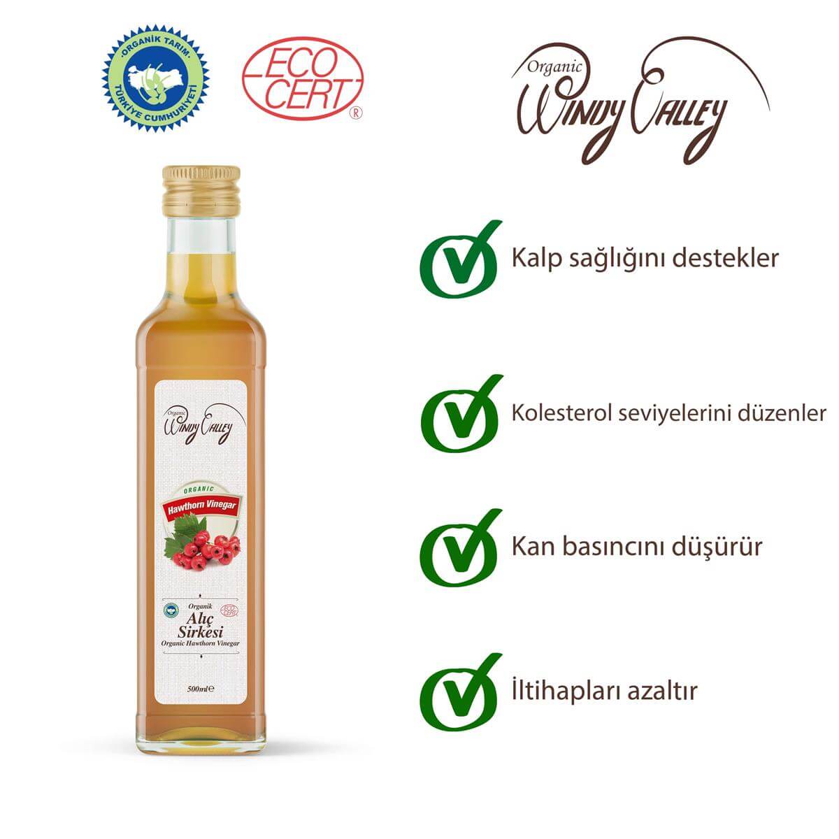 Organik Alıç Sirkesi  (500 ml)     Katkısız Doğal Fermente 
