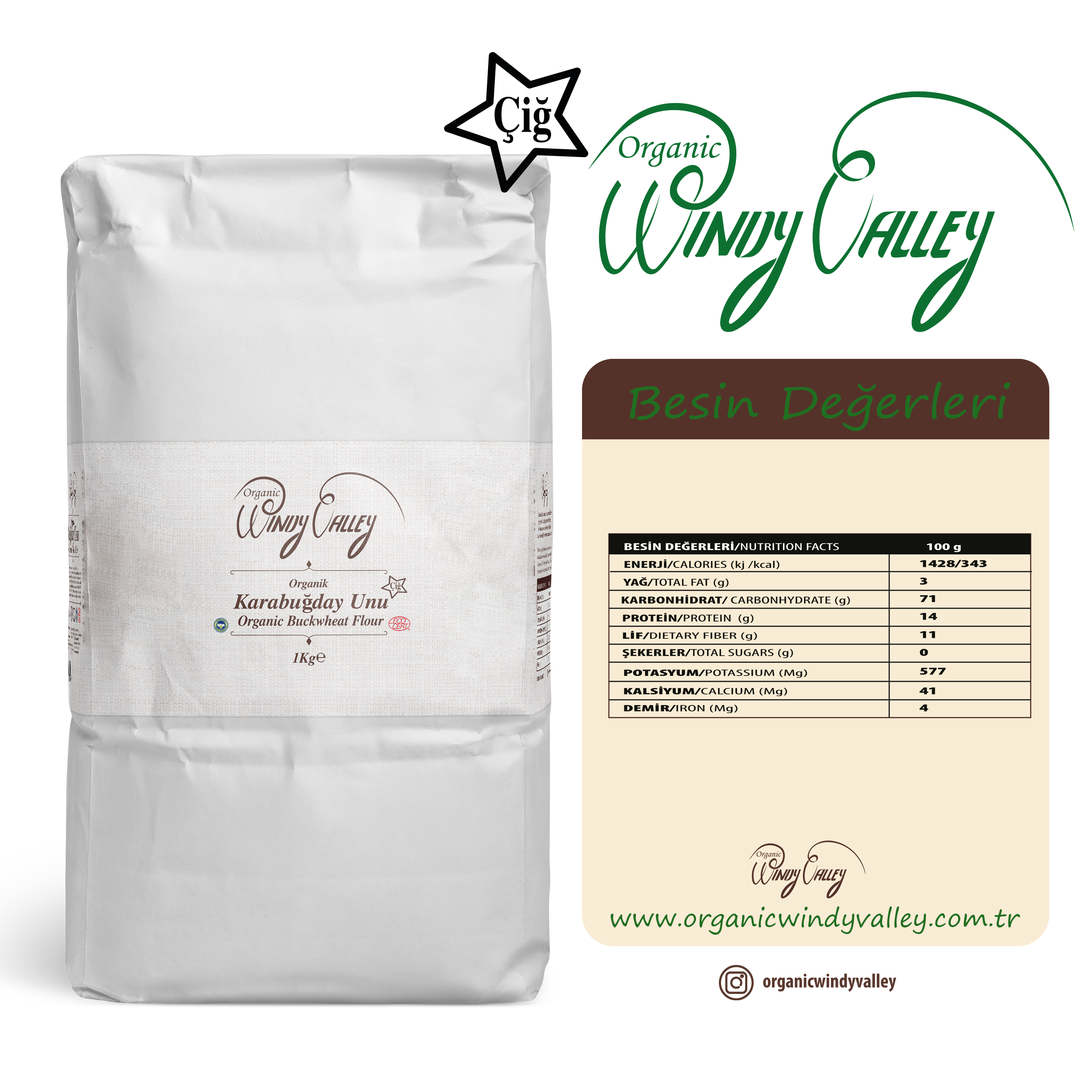 Organik Çiğ Karabuğday Unu (1 Kg)