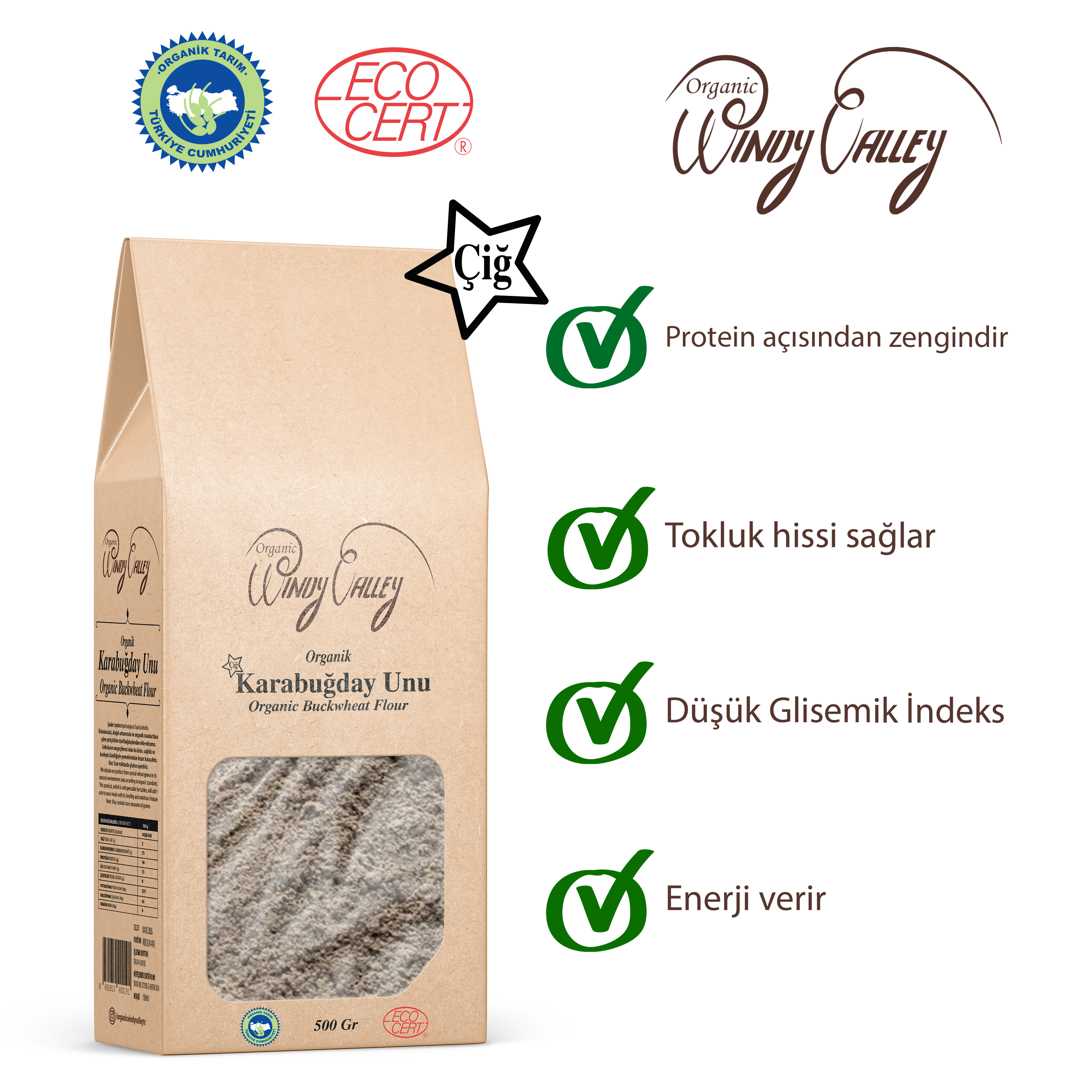 Organik Çiğ Karabuğday Unu (500 gr)