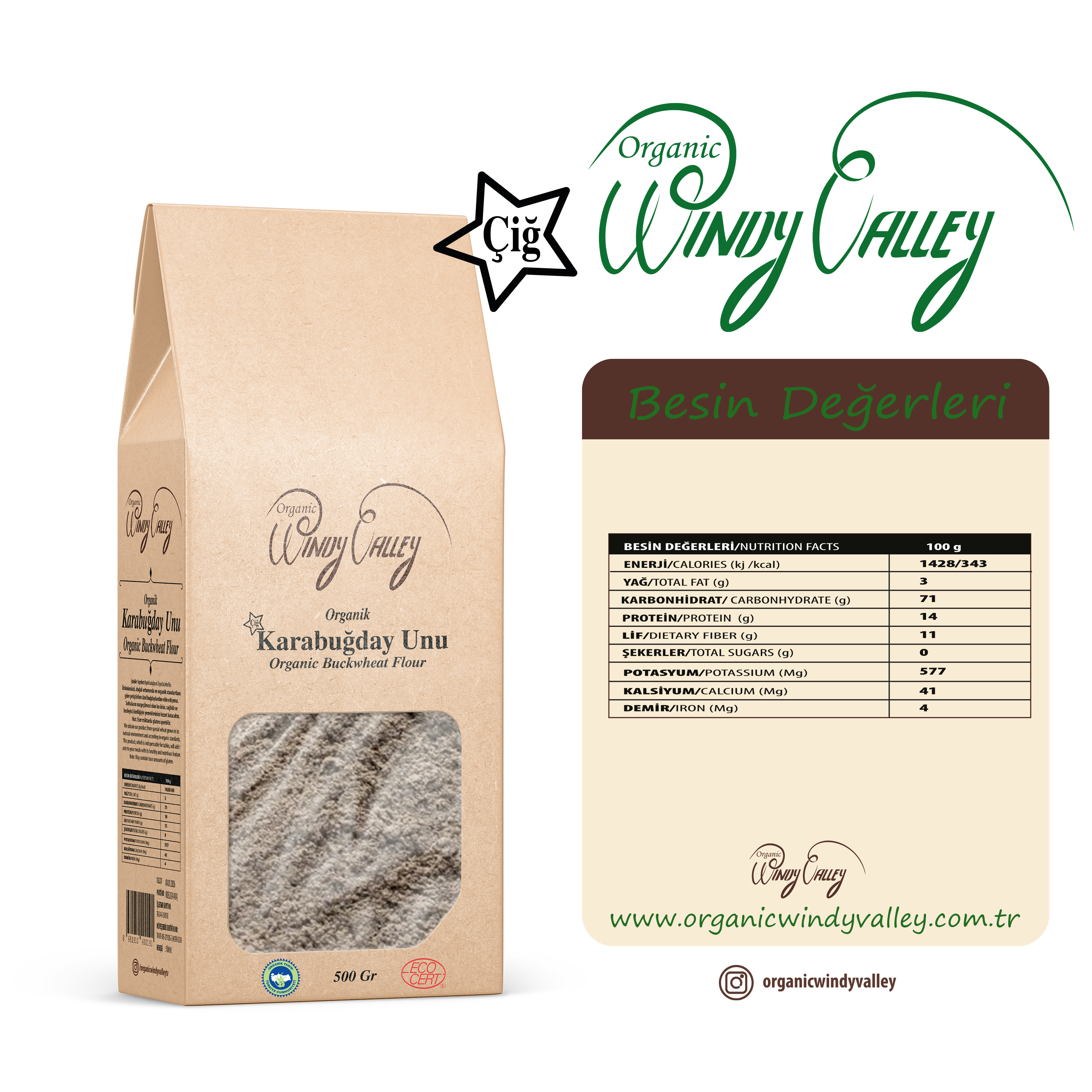 Organik Çiğ Karabuğday Unu (500 gr)