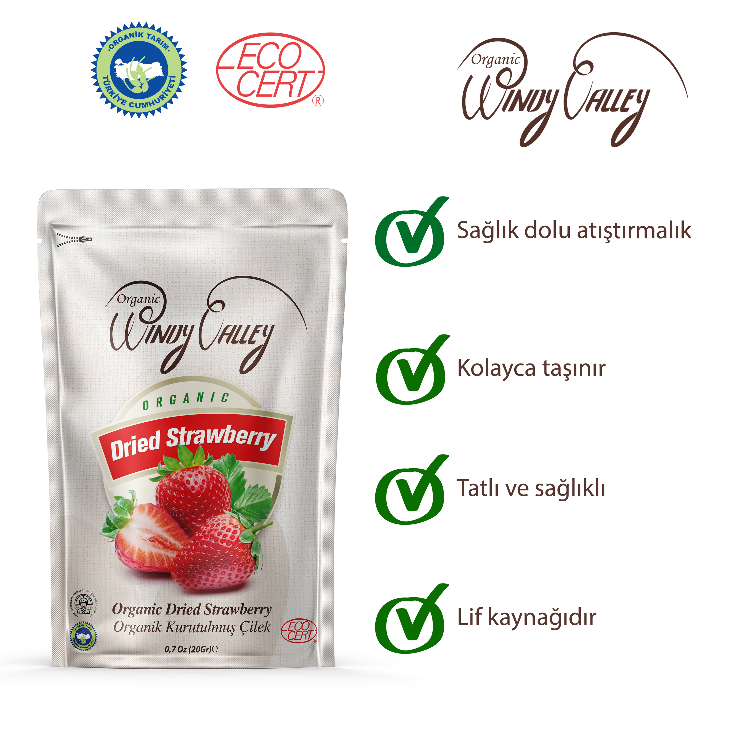 Organik Çilek Cipsi 20 gr 