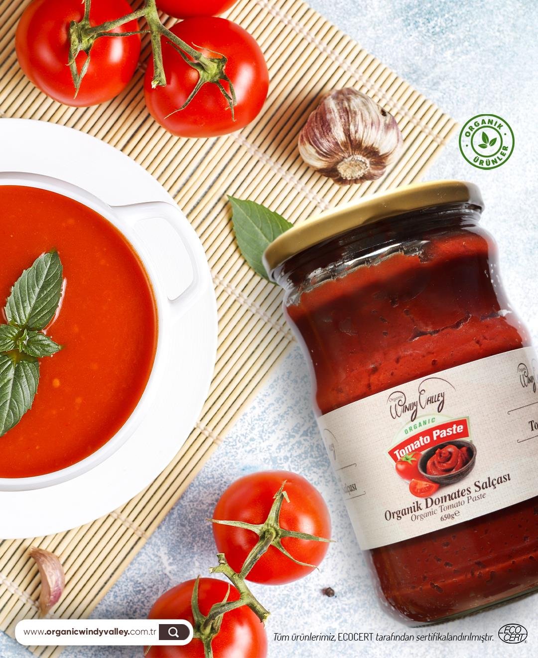 Organik Domates Salçası 2'li Paket Ecocert Sertifikalı(650gr+650gr) İlave Tuz İçermez