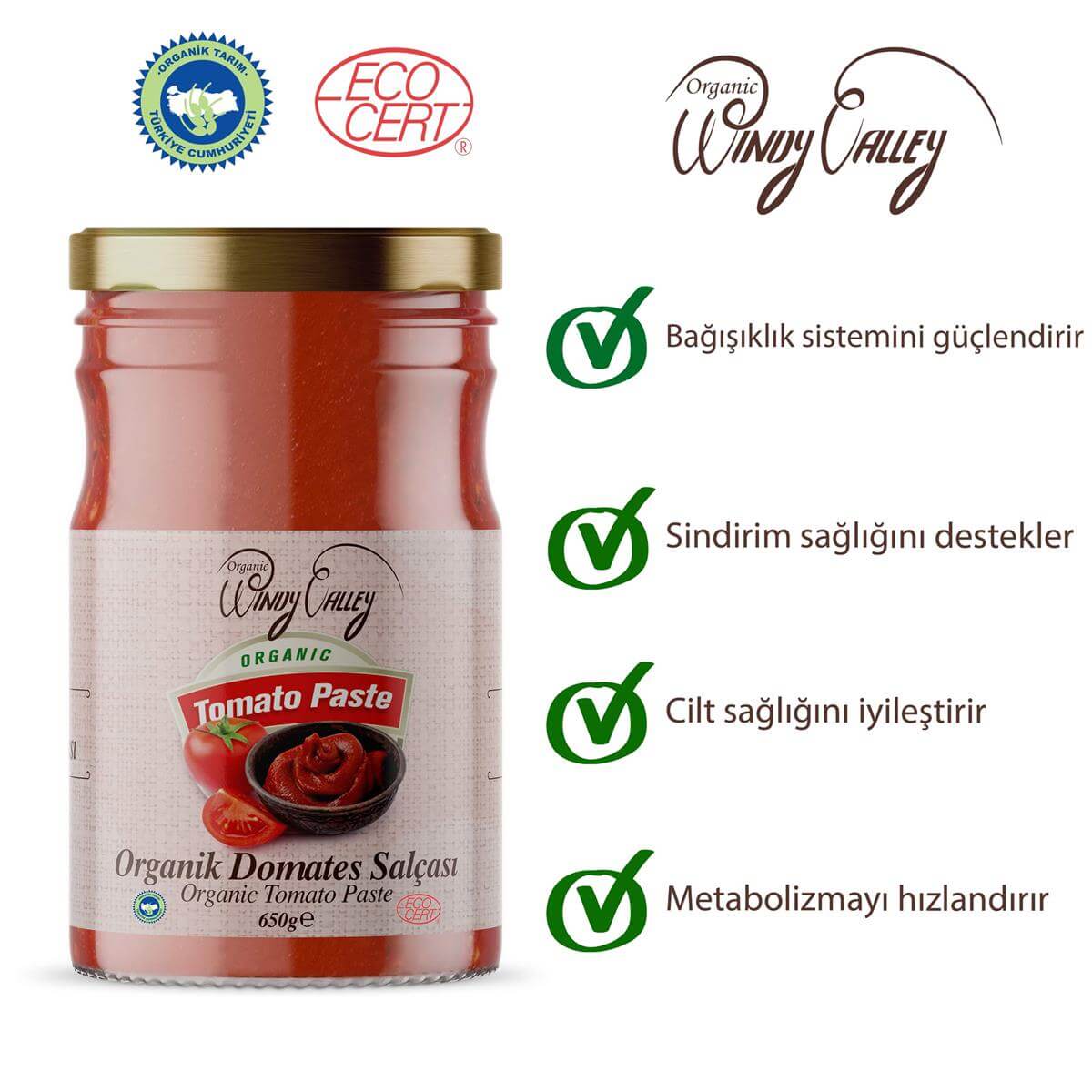 Organik Domates Salçası (650 gr)    İlave tuz içermez 
