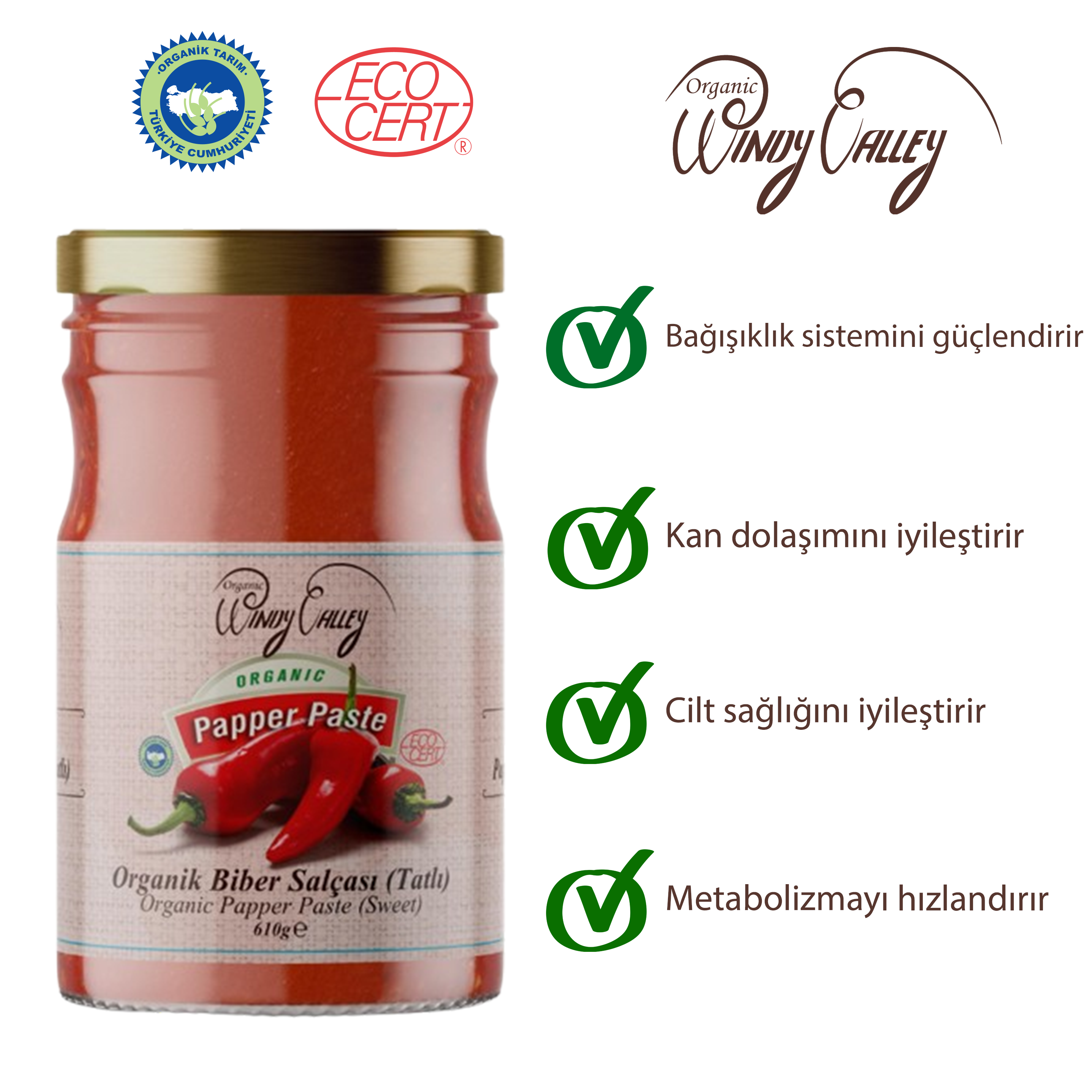 Organik Domates Salçası (650gr) Ve Biber Salçası (Tatlı) (610 gr) Seti İlave Tuz İcermez  
