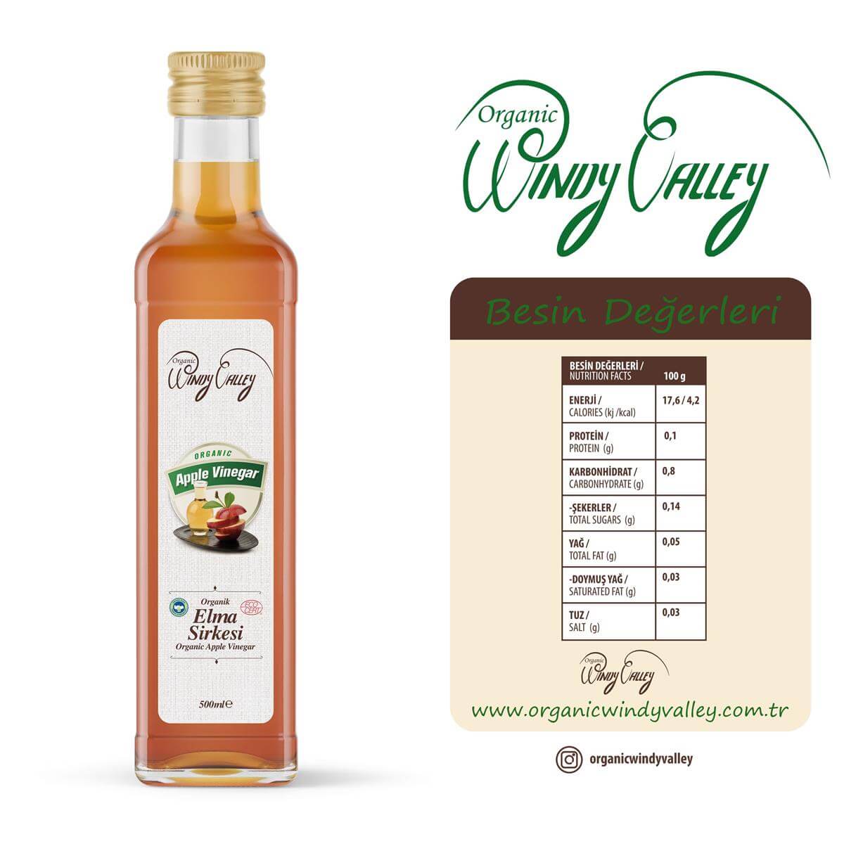 Organik Elma Sirkesi (500 ml)    Katkısız Doğal Fermente 