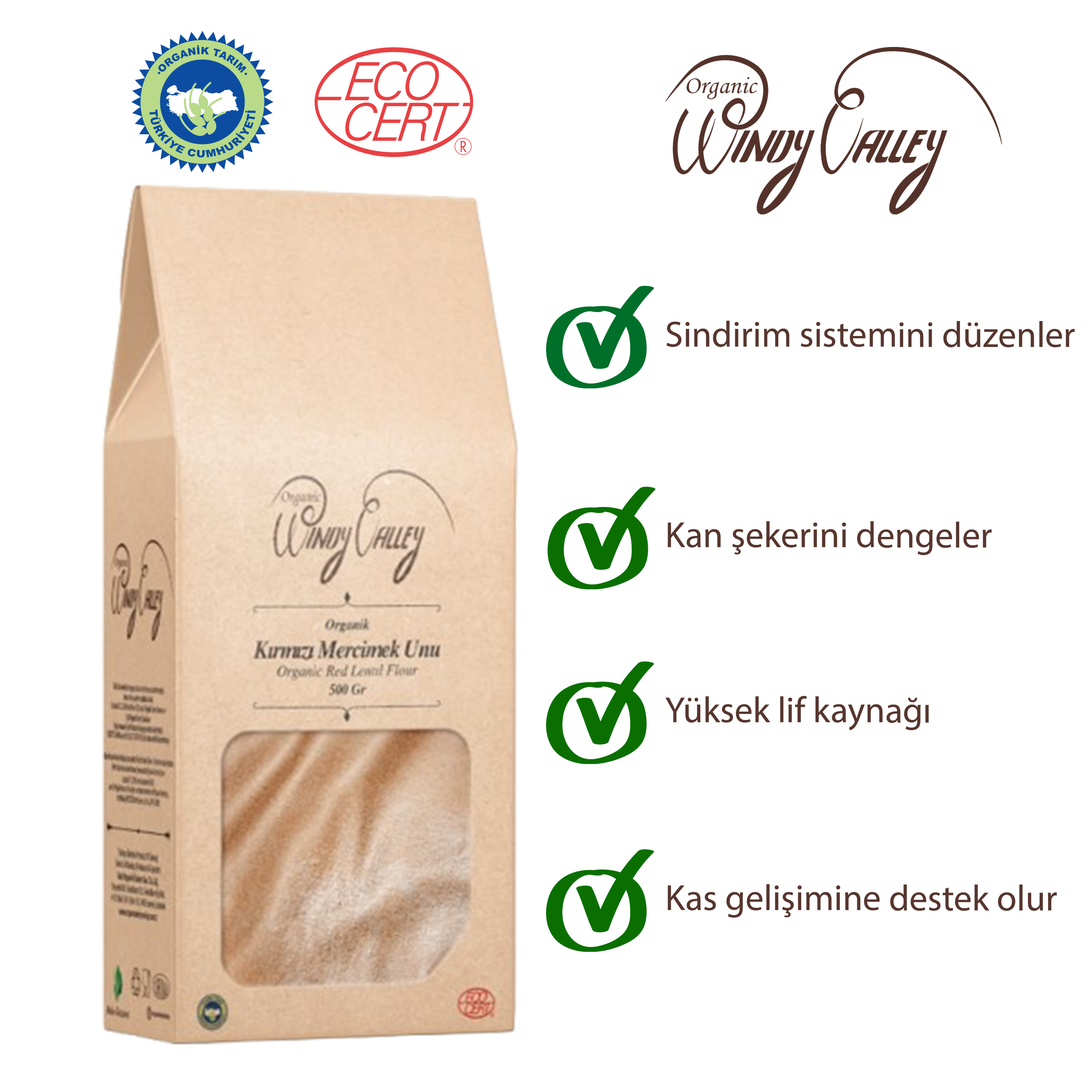 Organik Glutensiz Kırmızı Mercimek Unu  (500 gr)   Yerli ürün 