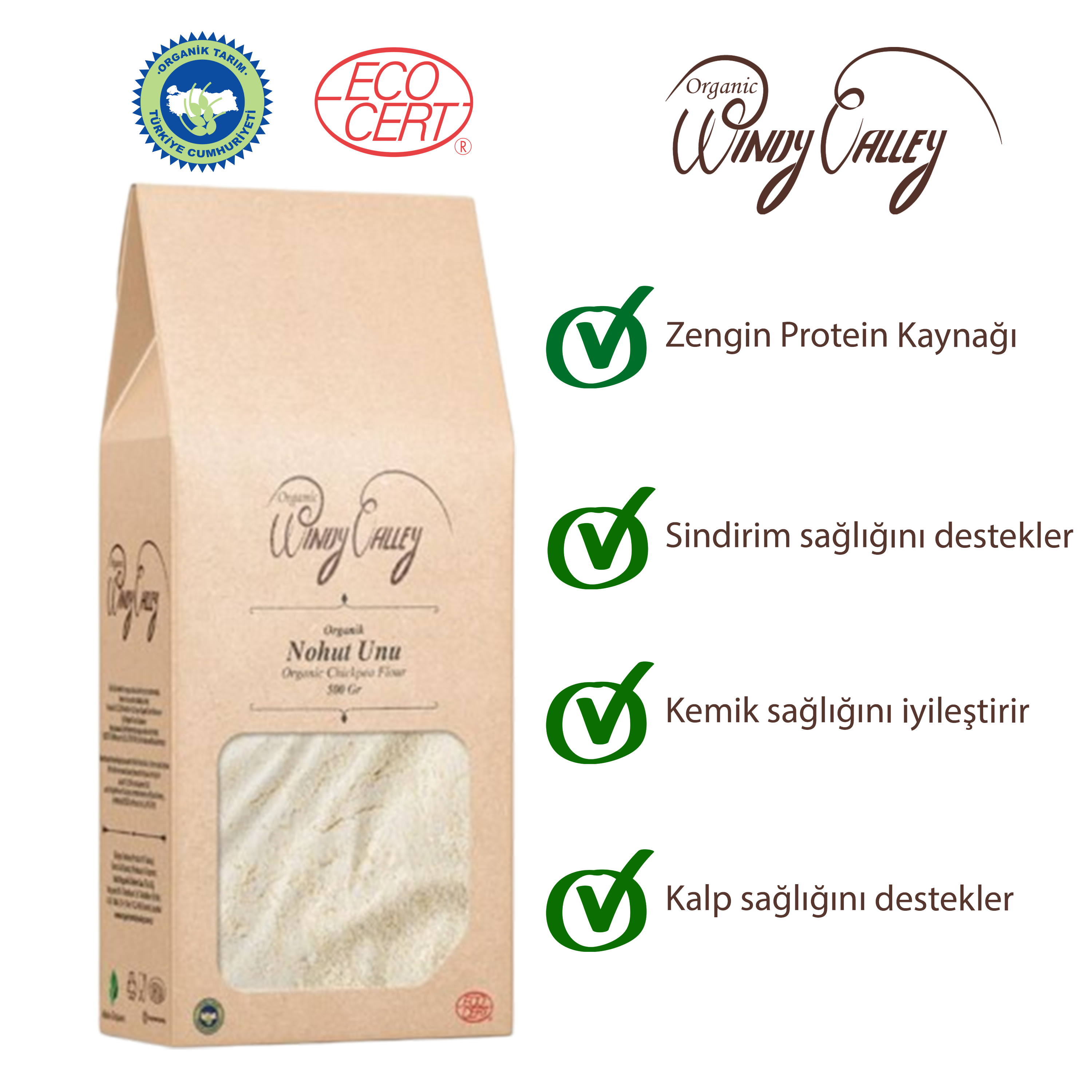 Organik Glutensiz Nohut Unu  (500 gr)   Yerli ürün 