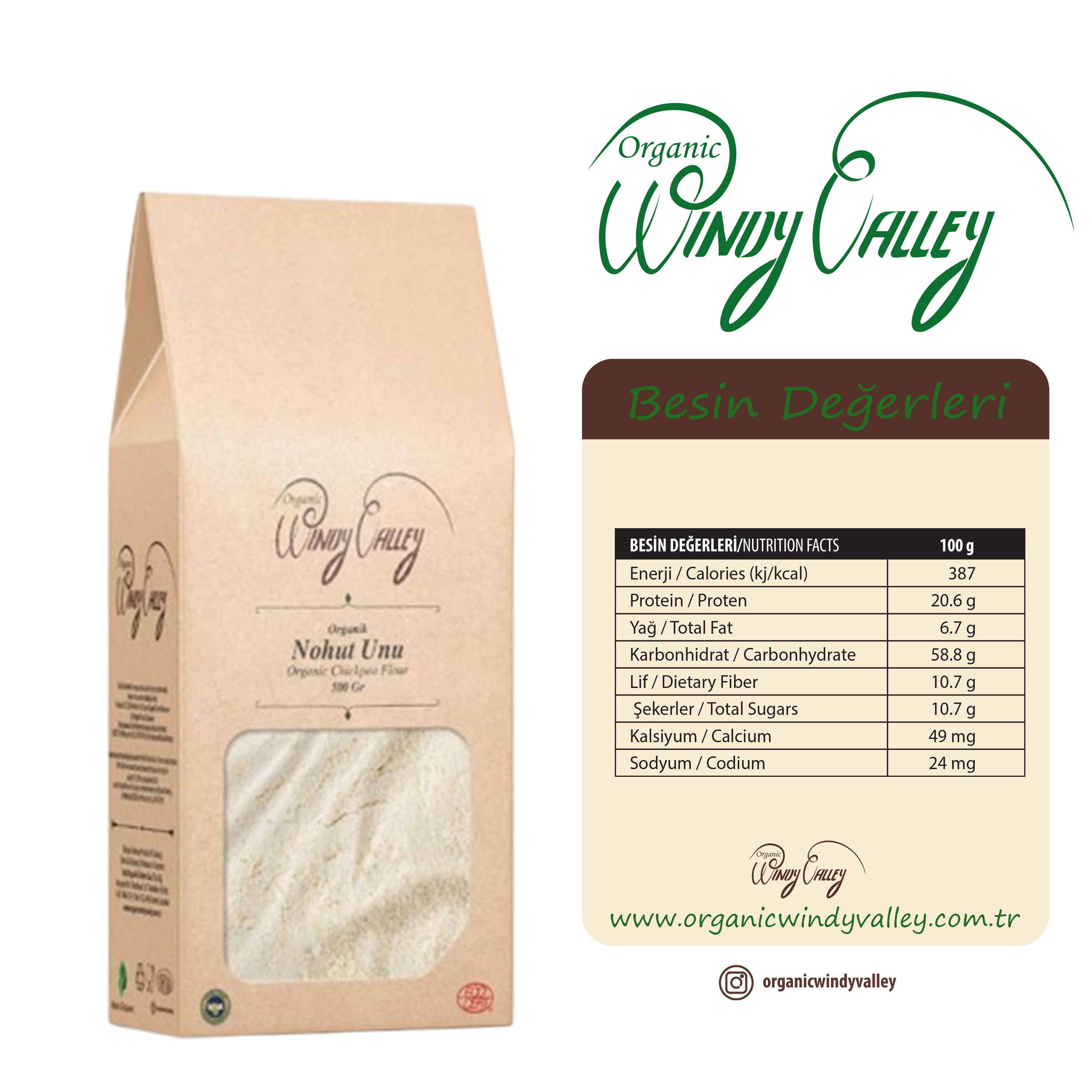 Organik Glutensiz Nohut Unu  (500 gr)   Yerli ürün 