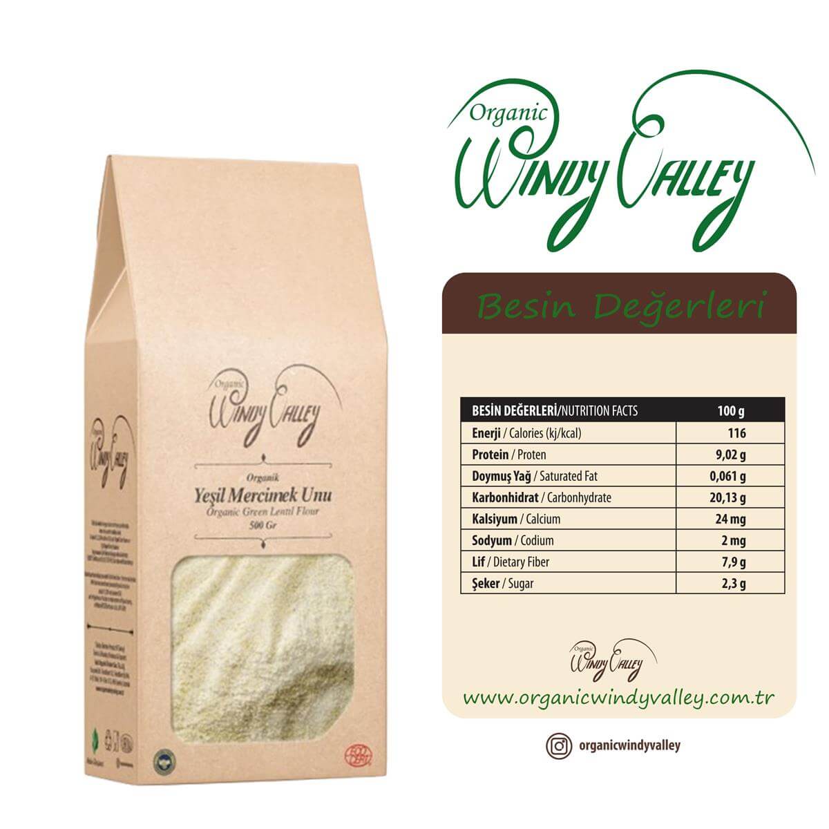 Organik Glutensiz  Yeşil Mercimek Unu (500 gr)   Yerli ürün 