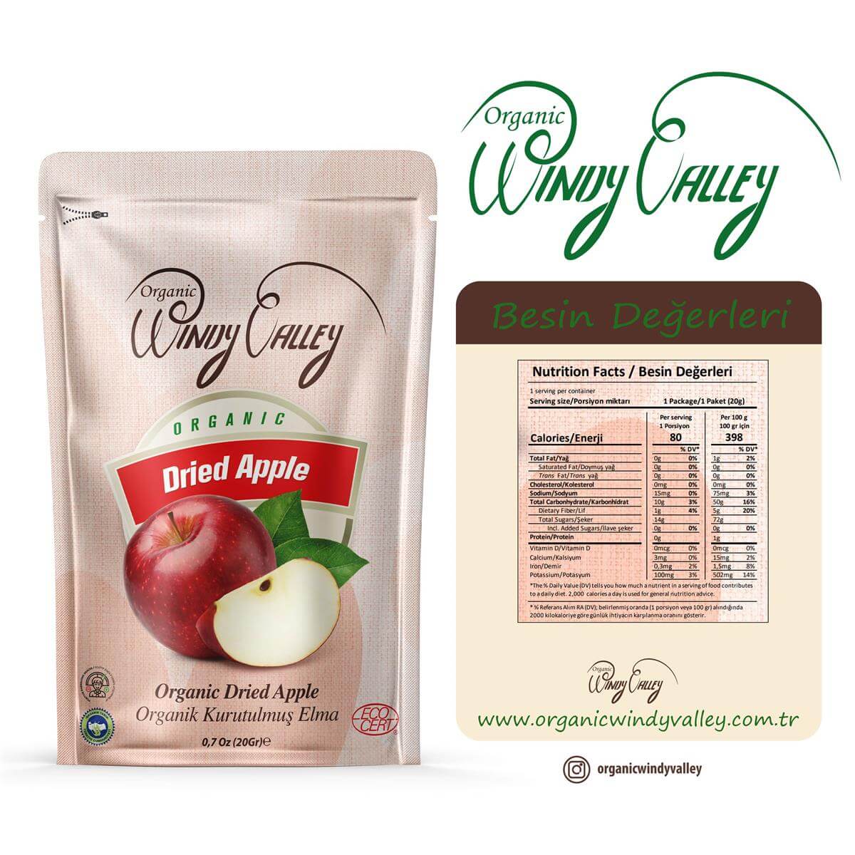 Organik  Gurme Elma Cipsi  (20 gr) 