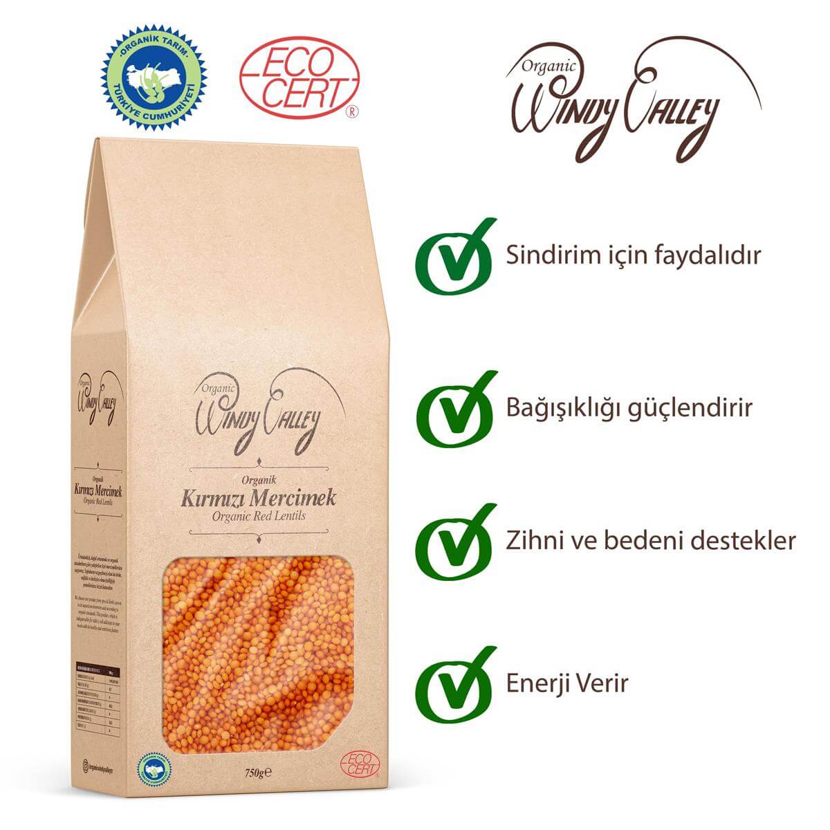 Organik Kırmızı Mercimek (750 gr) Yerli ürün 