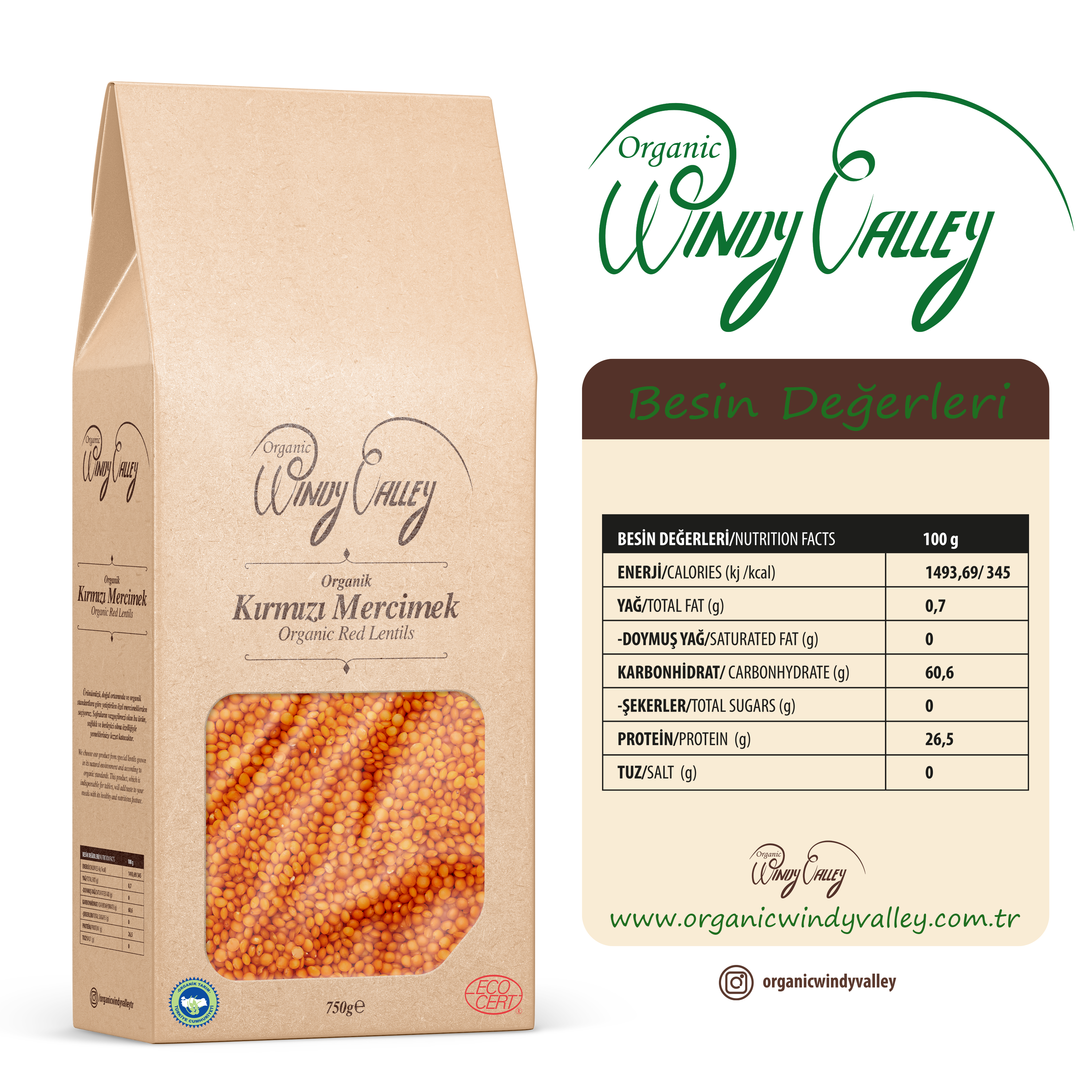 Organik Kırmızı Mercimek (750 gr) Yerli ürün 