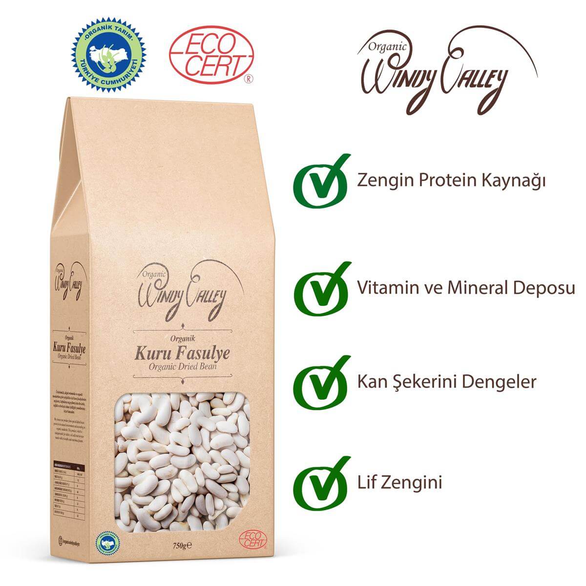 Organik Kuru Fasulye  (750  gr) Yerli ürün