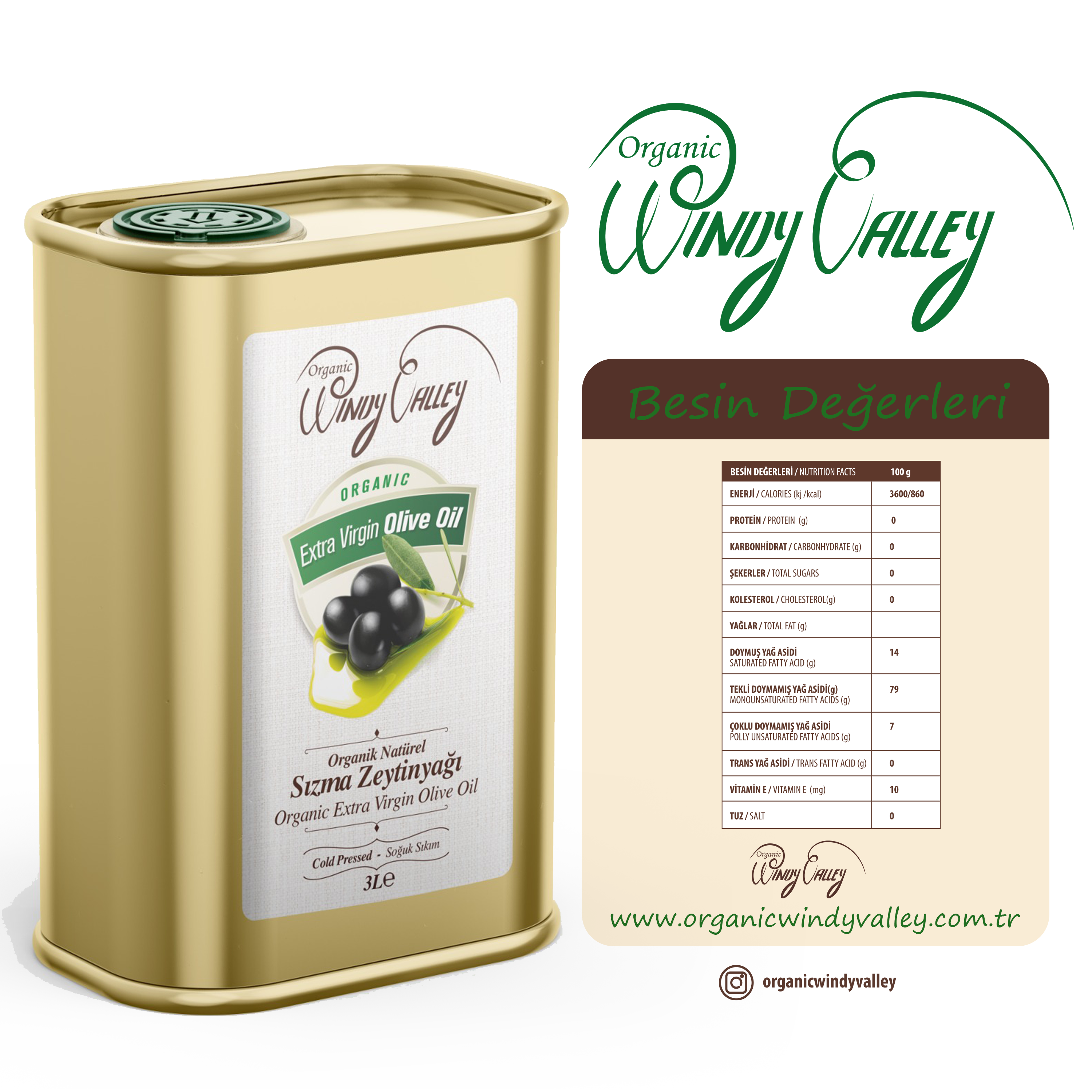 Organik Sızma Zeytinyağı Soğuk sıkım (3 Litre)   Yüksek Polifenol 