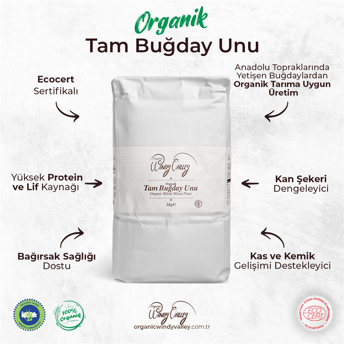 Organik Tam Buğday Unu Ecocert Sertifikalı (1Kg)