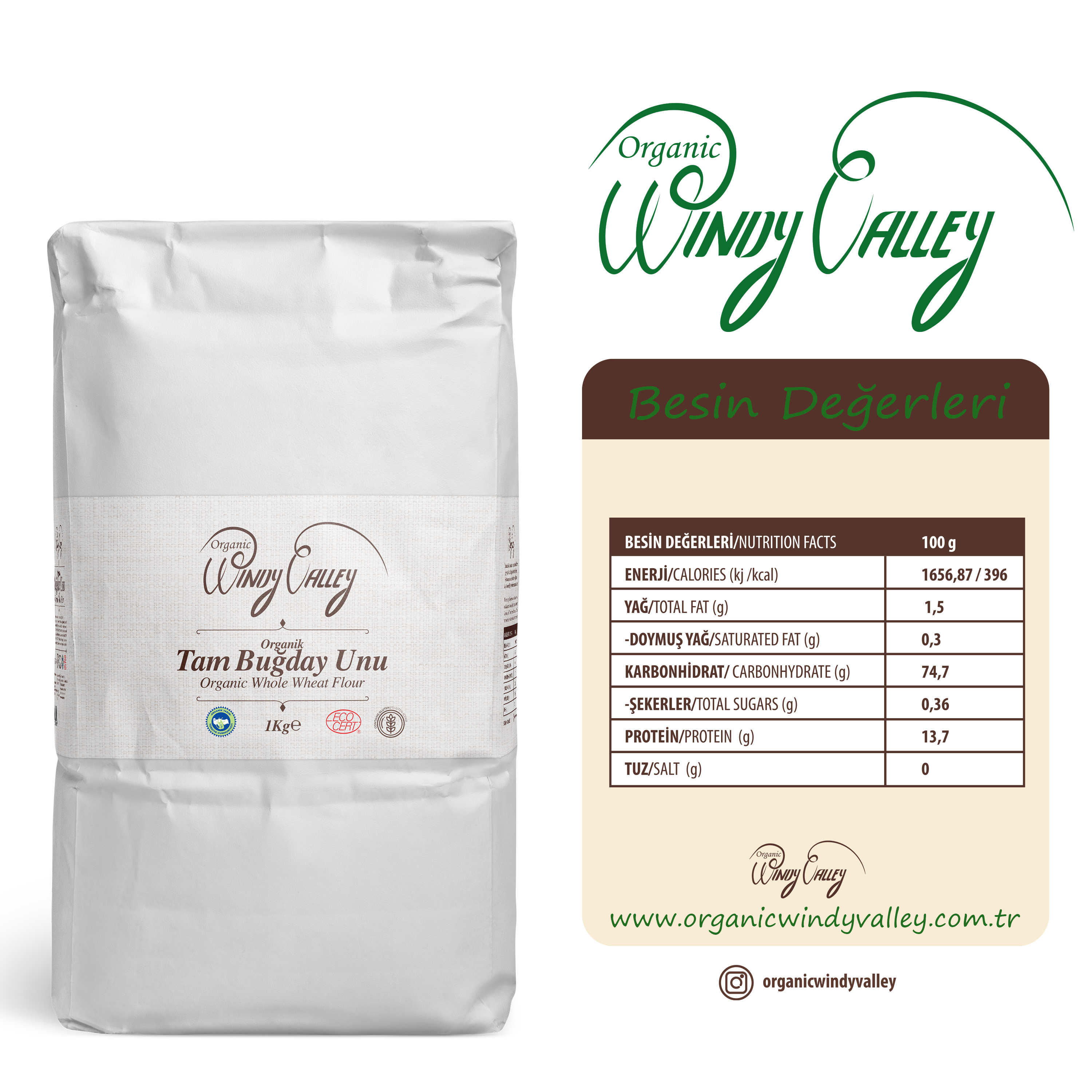 Organik Tam Buğday Unu   Yerli ürün (2 Kg)