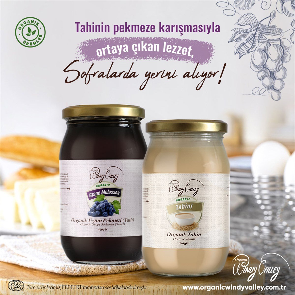 Organik Üzüm Pekmezi & Organik Tahin  (460gr + 340gr)