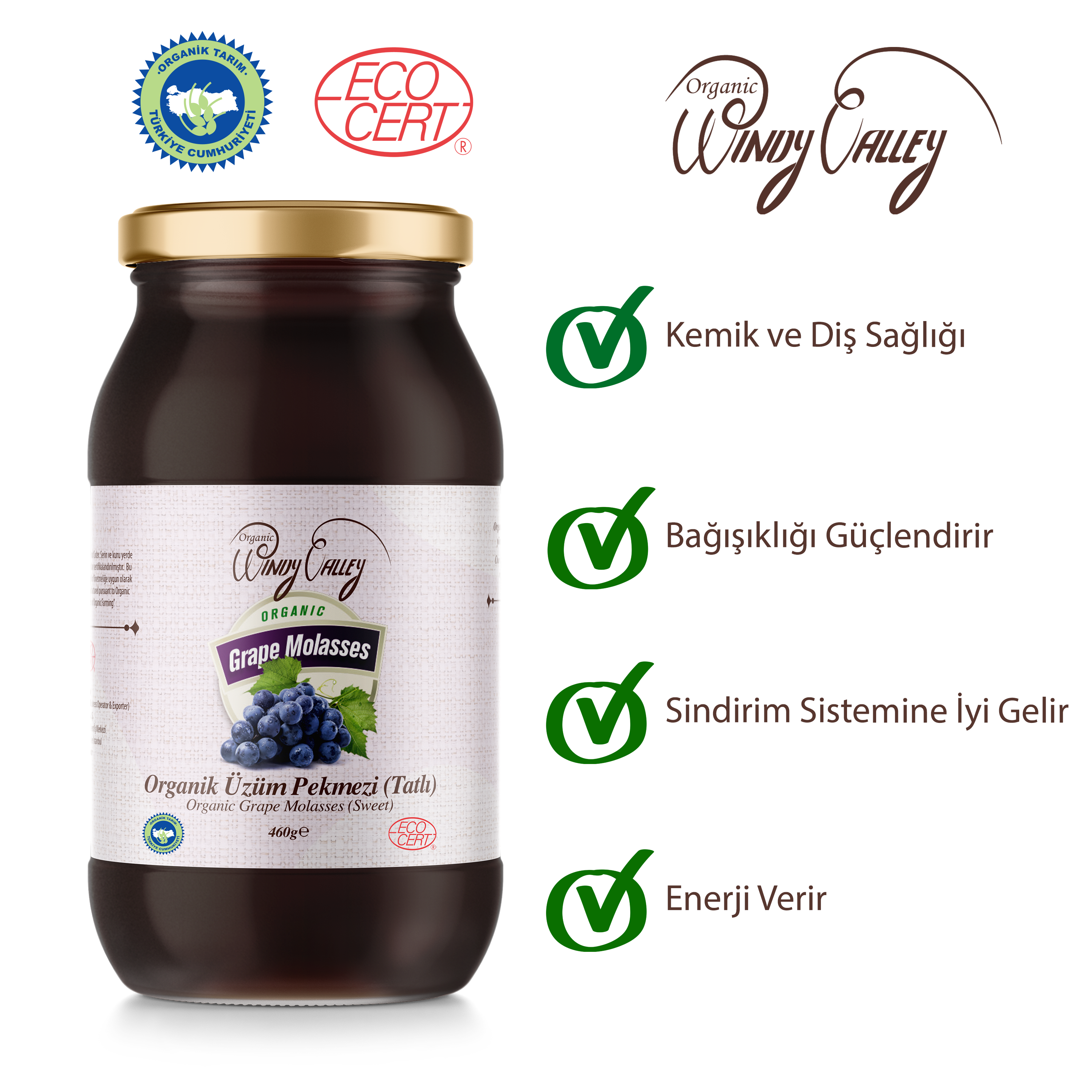Organik Üzüm Pekmezi Soğuk Sıkım Katkısız Şeker ilavesiz  (460gr)