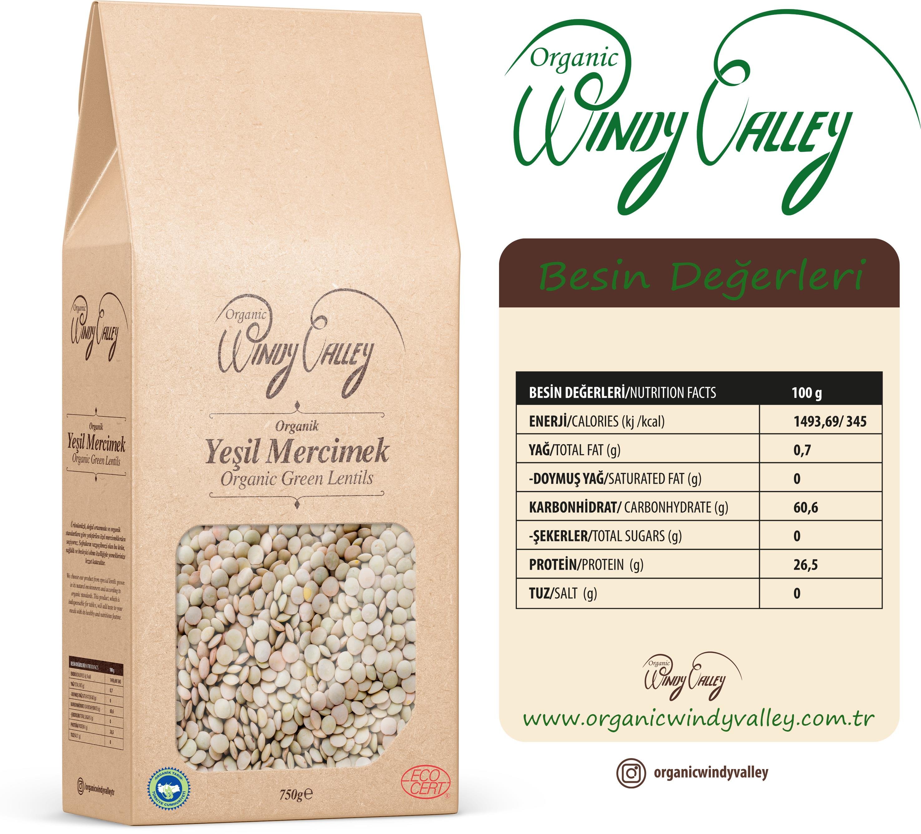 Organik Yeşil Mercimek  (750 gr) Yerli ürün