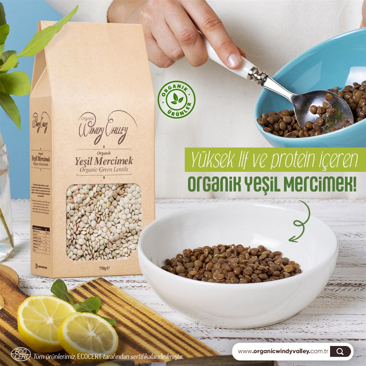 Organik Yeşil Mercimek (750gr)