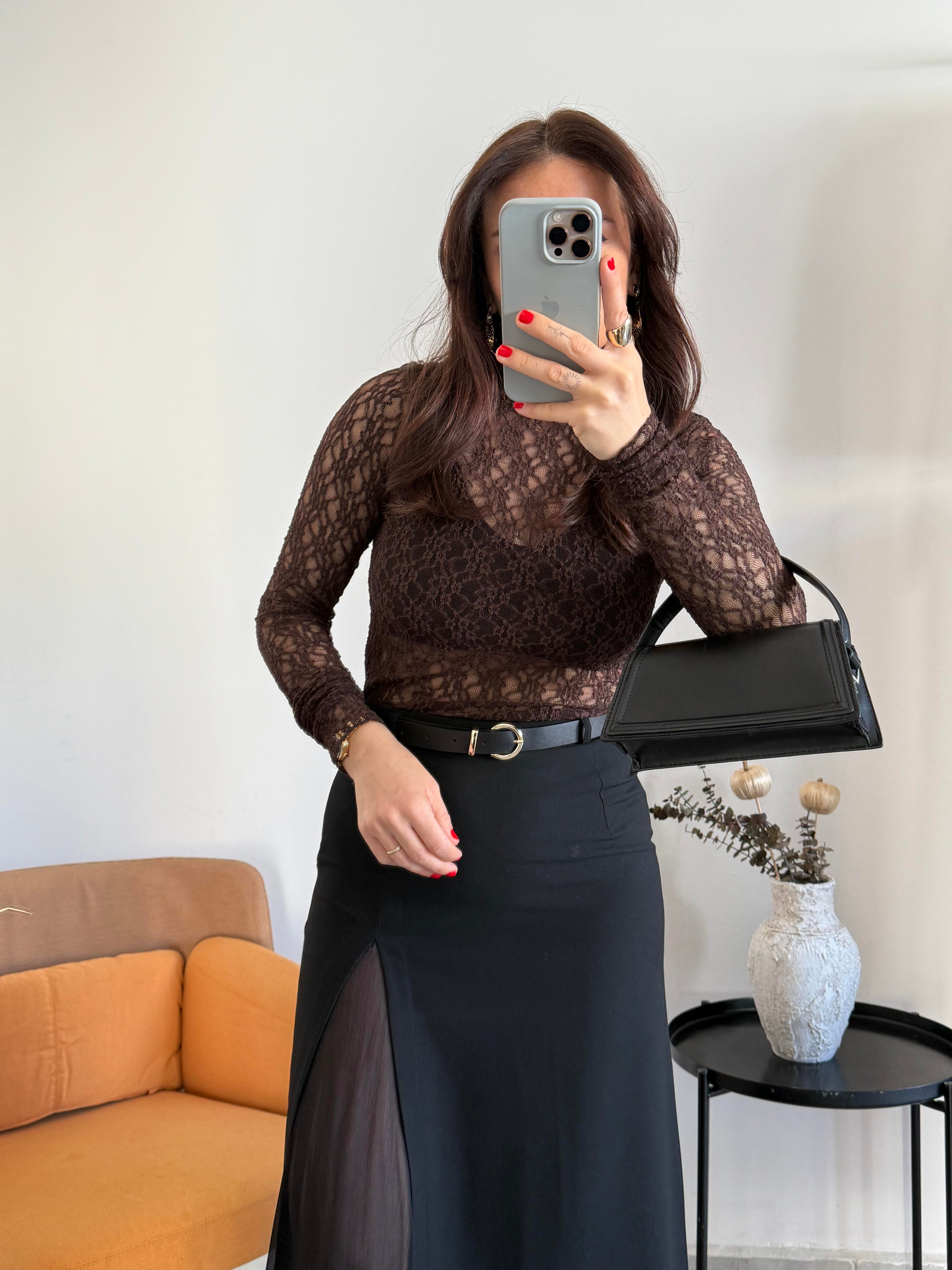 Acı Kahve Likralı Dantel Body 