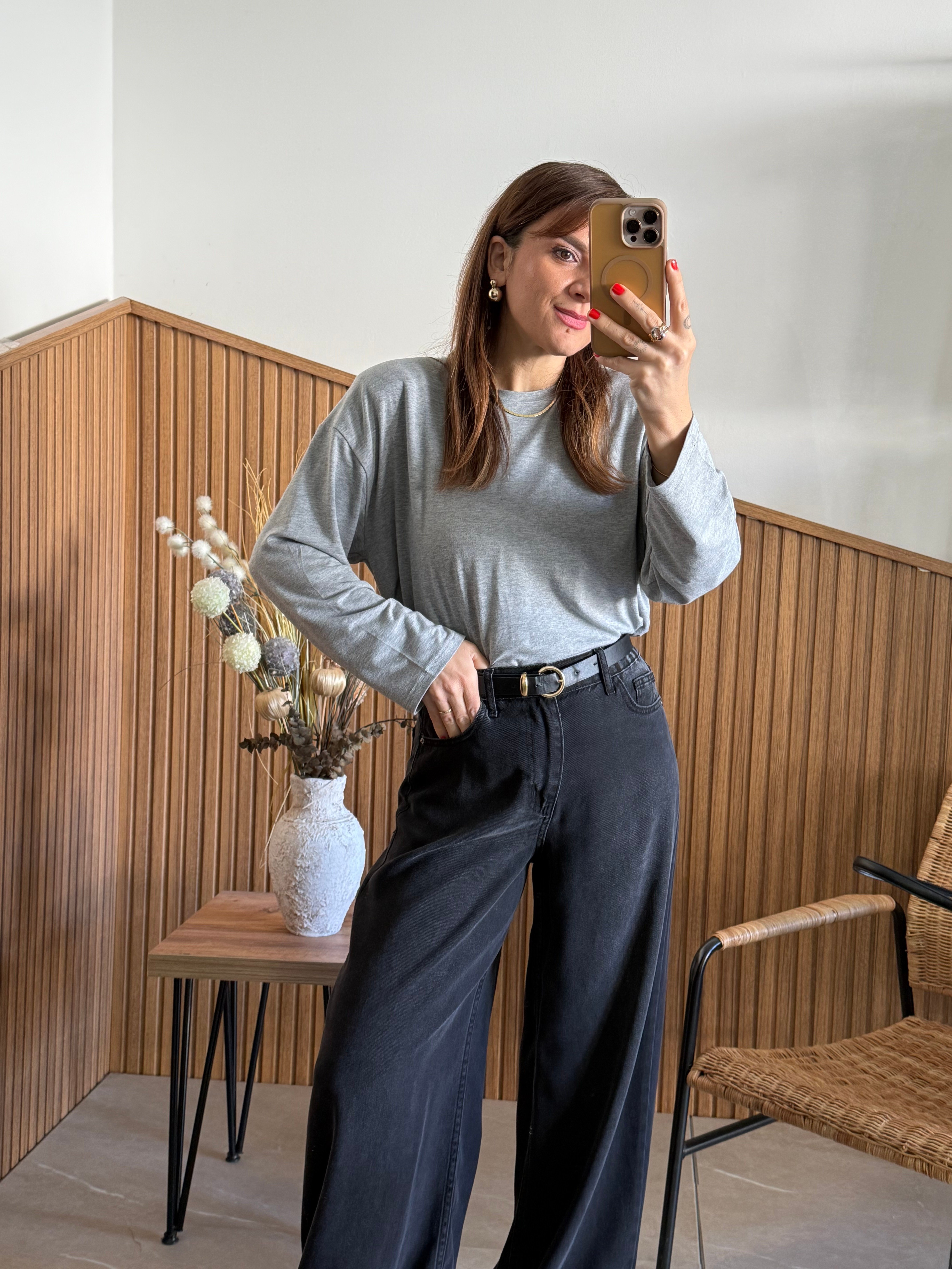 Antrasit Arka Bel Lastikli Maxi Boy Jean Pantolon