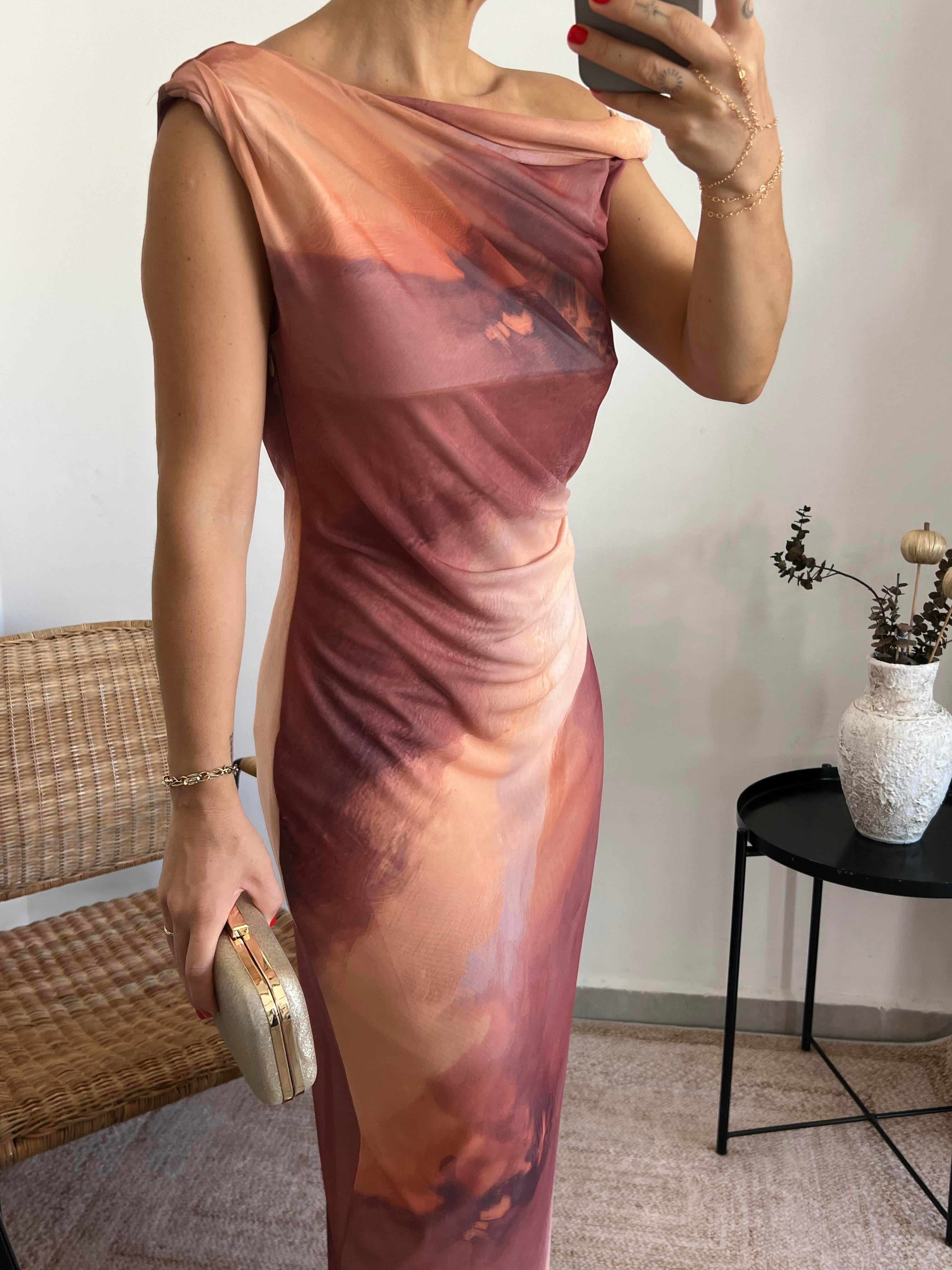 Batik Desen Likralı Maxi Elbise 
