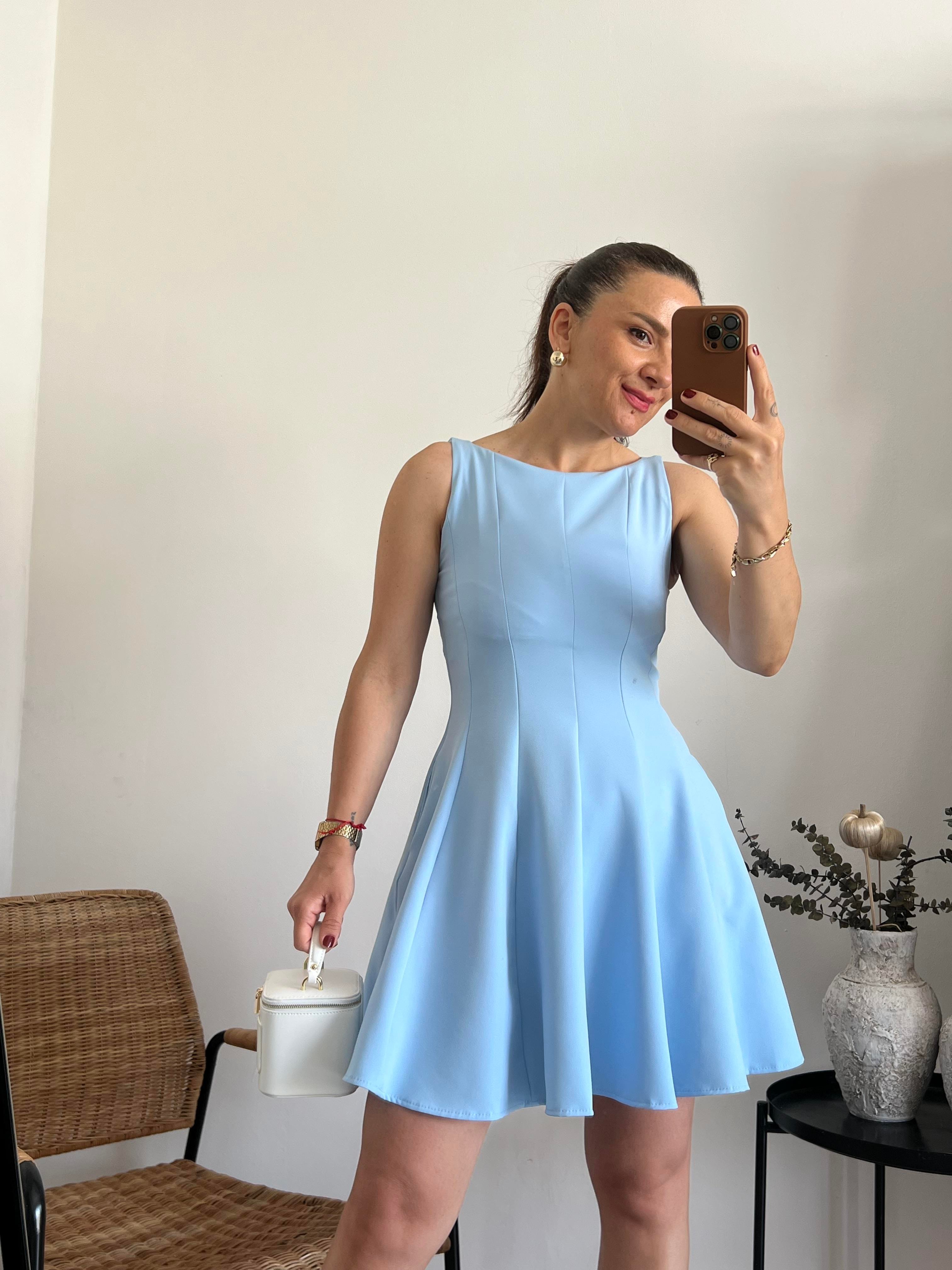 Bebe Mavi Krep Kumaş Mini Elbise 