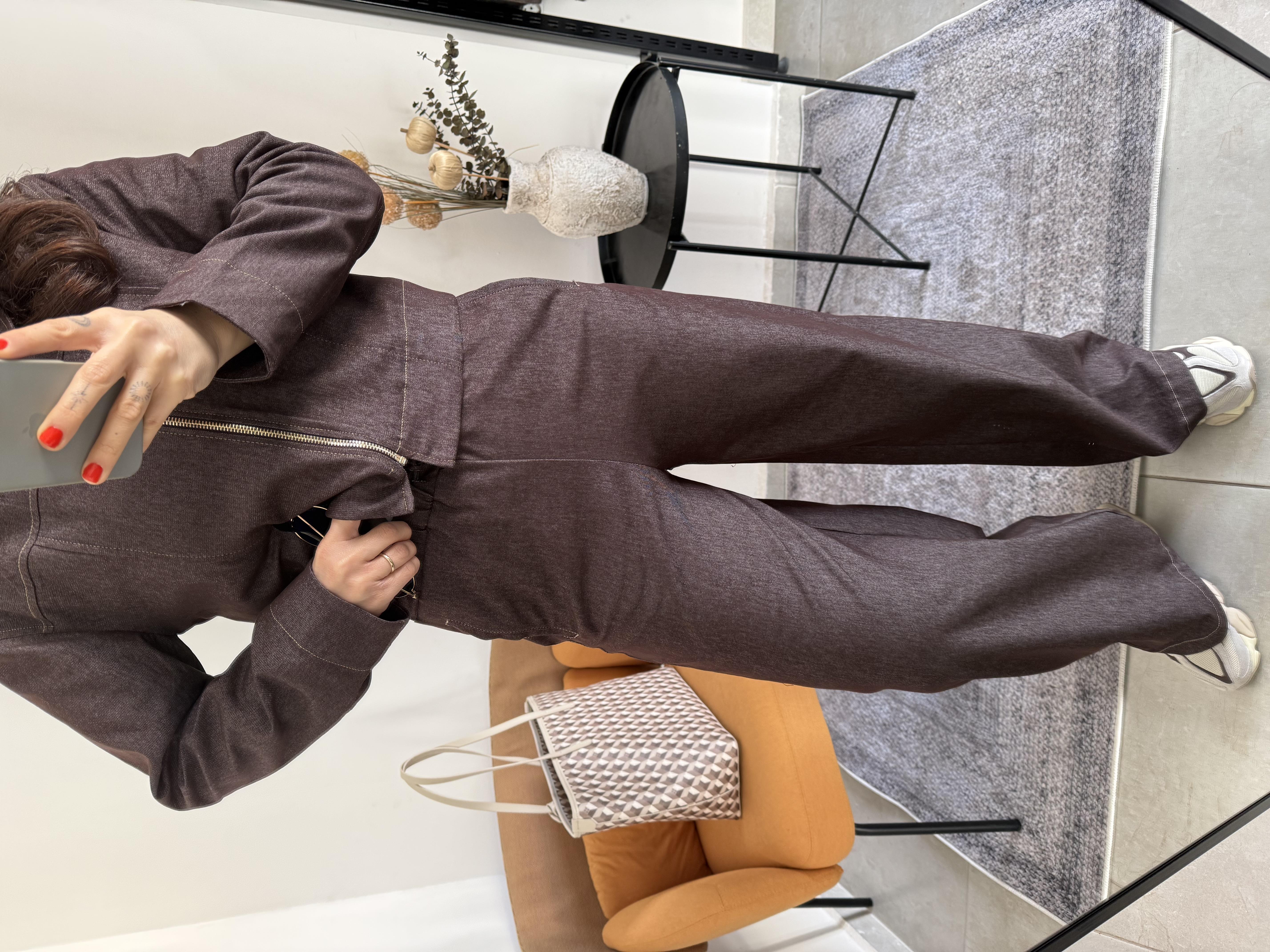 Beli Bağlamalı Tensel Denim Acı Kahve Pantolon 