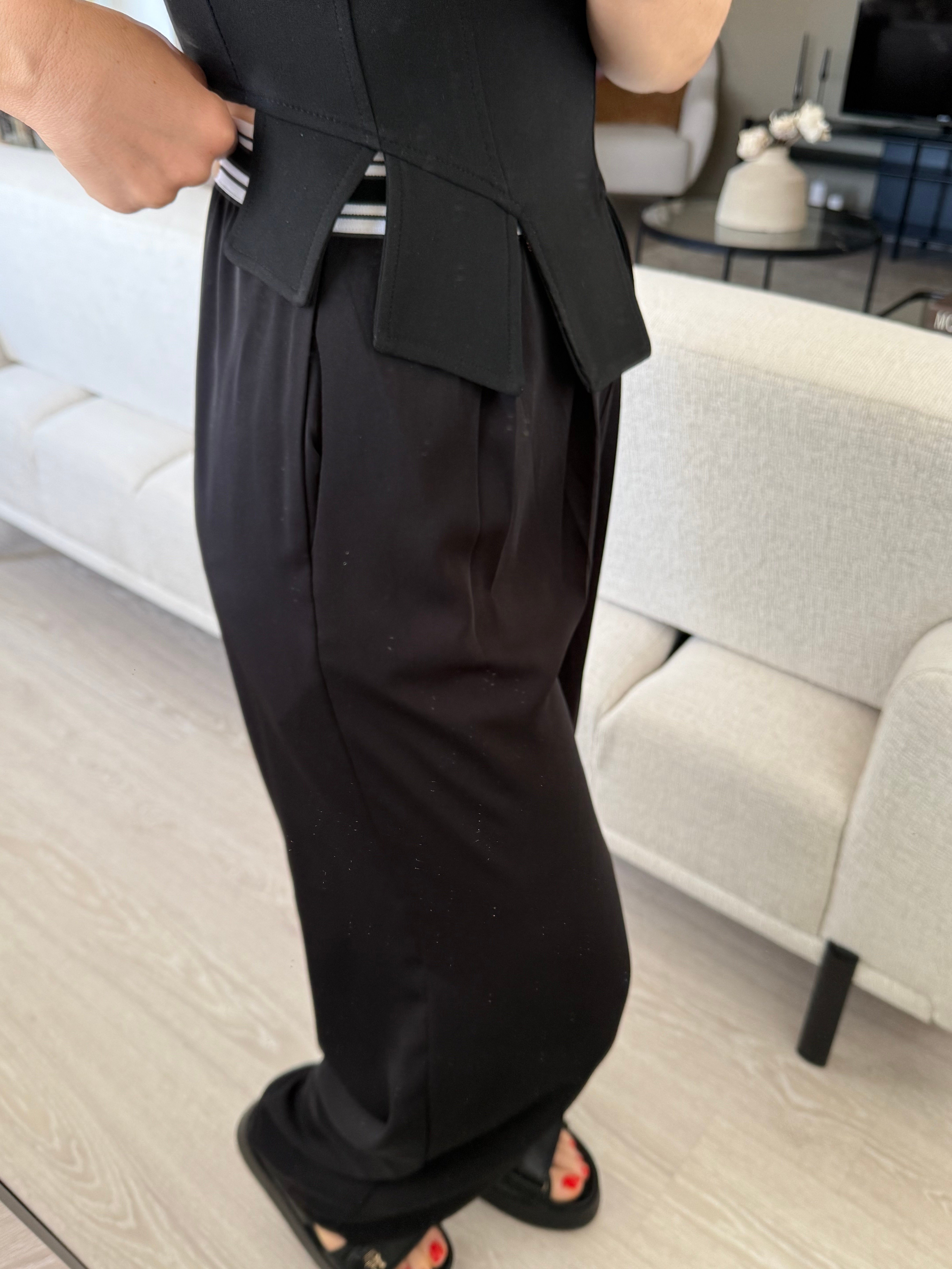 Beli Yazı Detaylı Premium Kumaş Pantolon  
