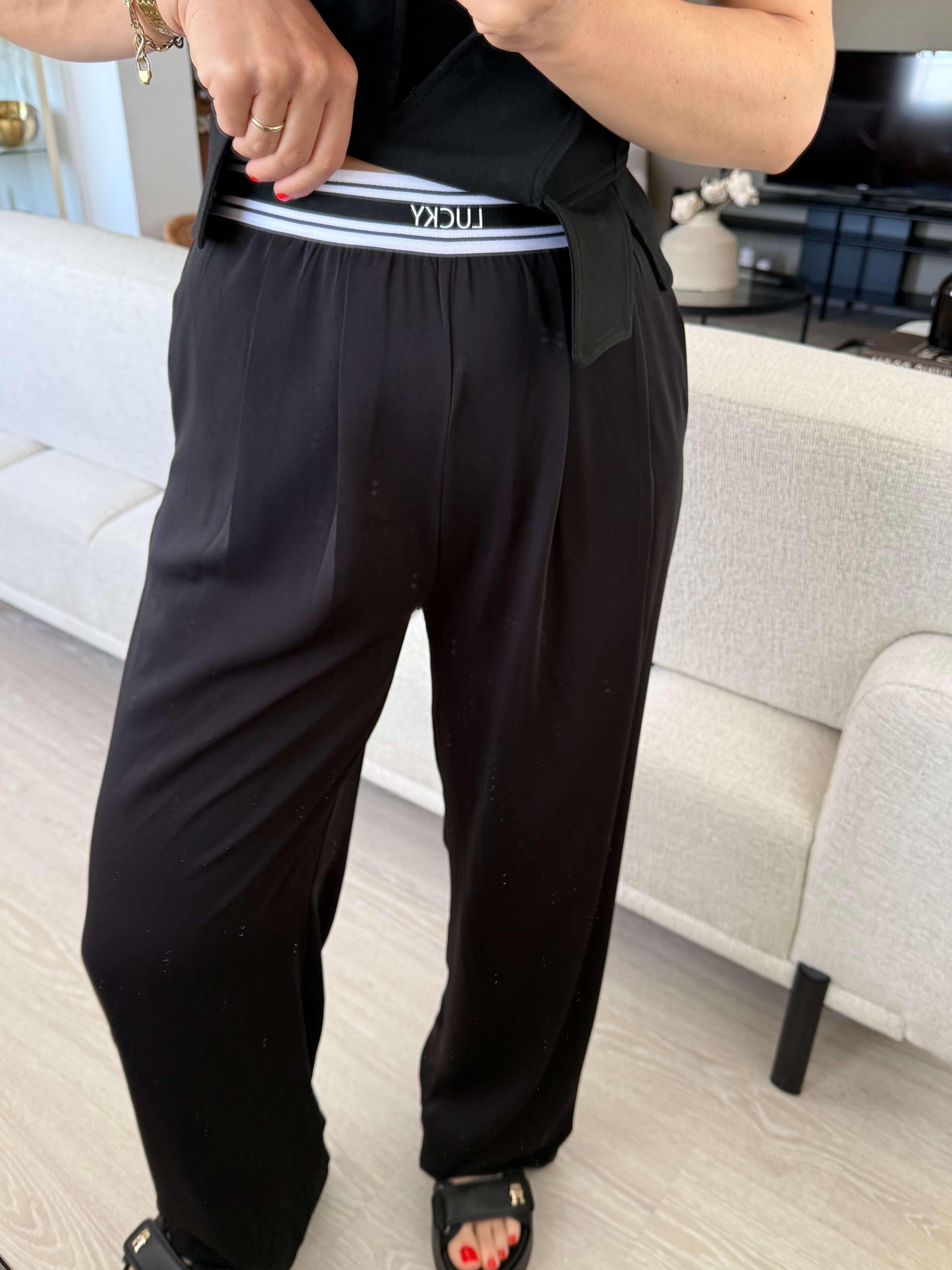 Beli Yazı Detaylı Premium Kumaş Pantolon  