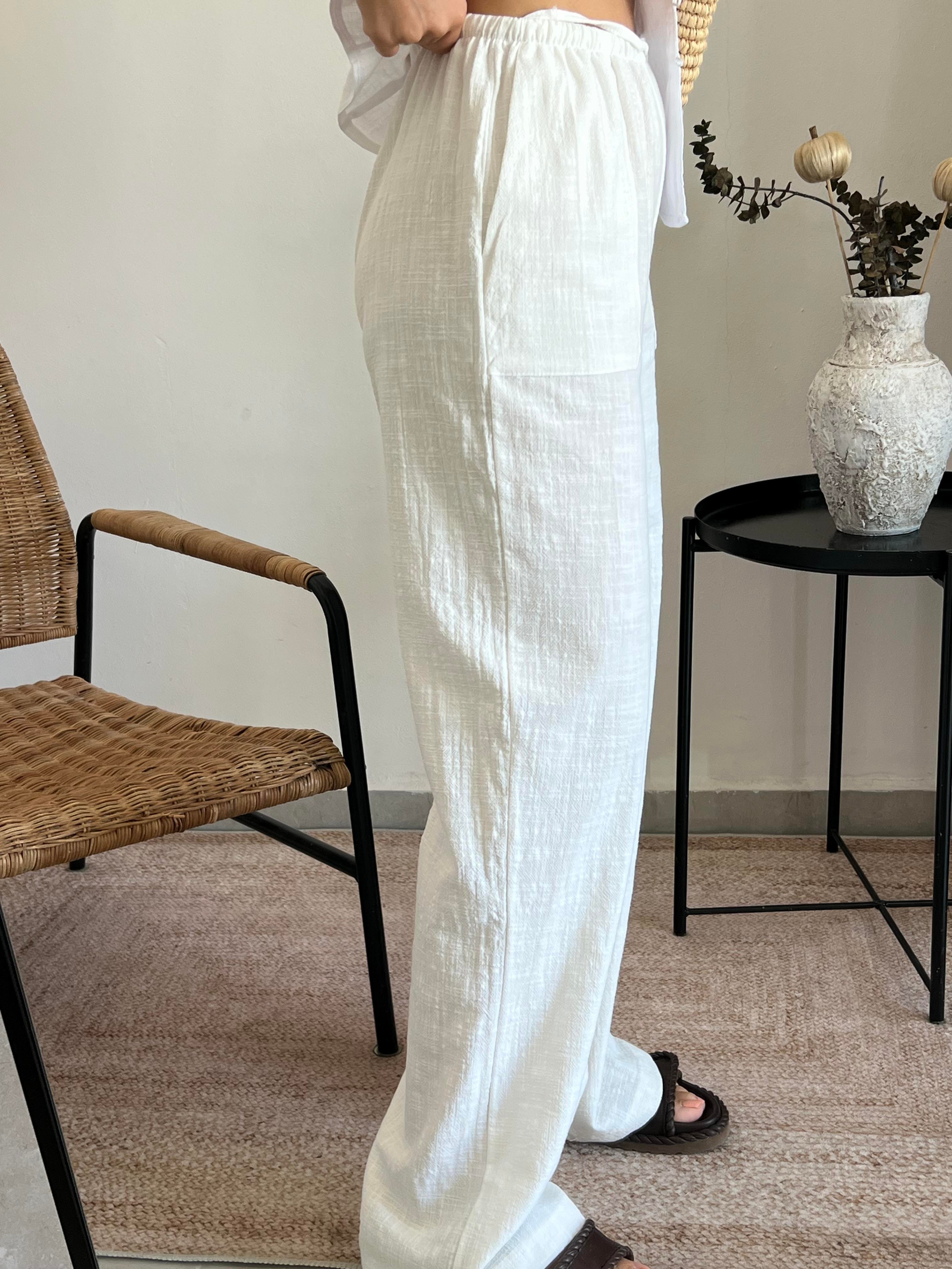 Beyaz % 100 Pamuk Pantolon 