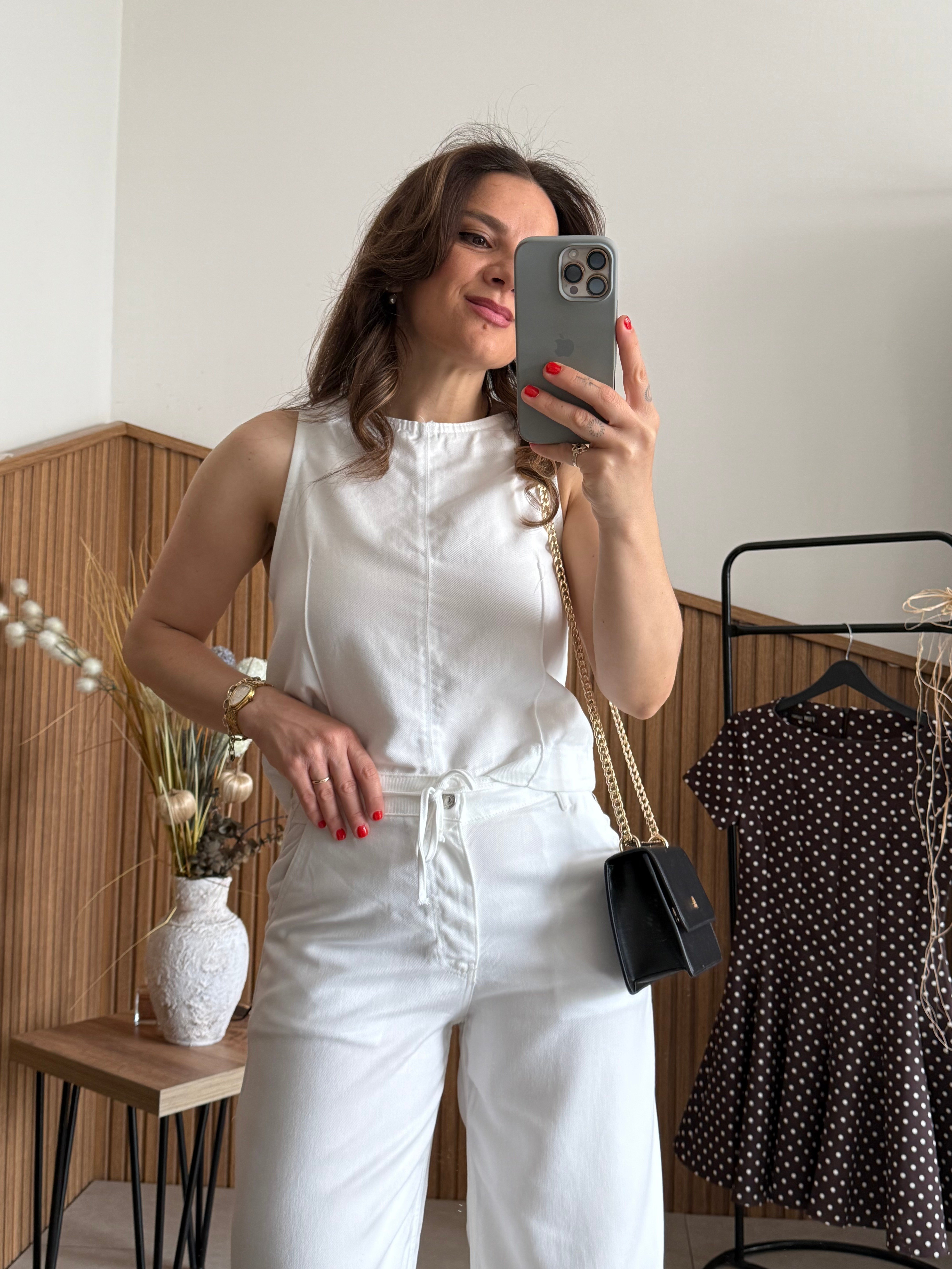 Beyaz Tensel Denim Takım