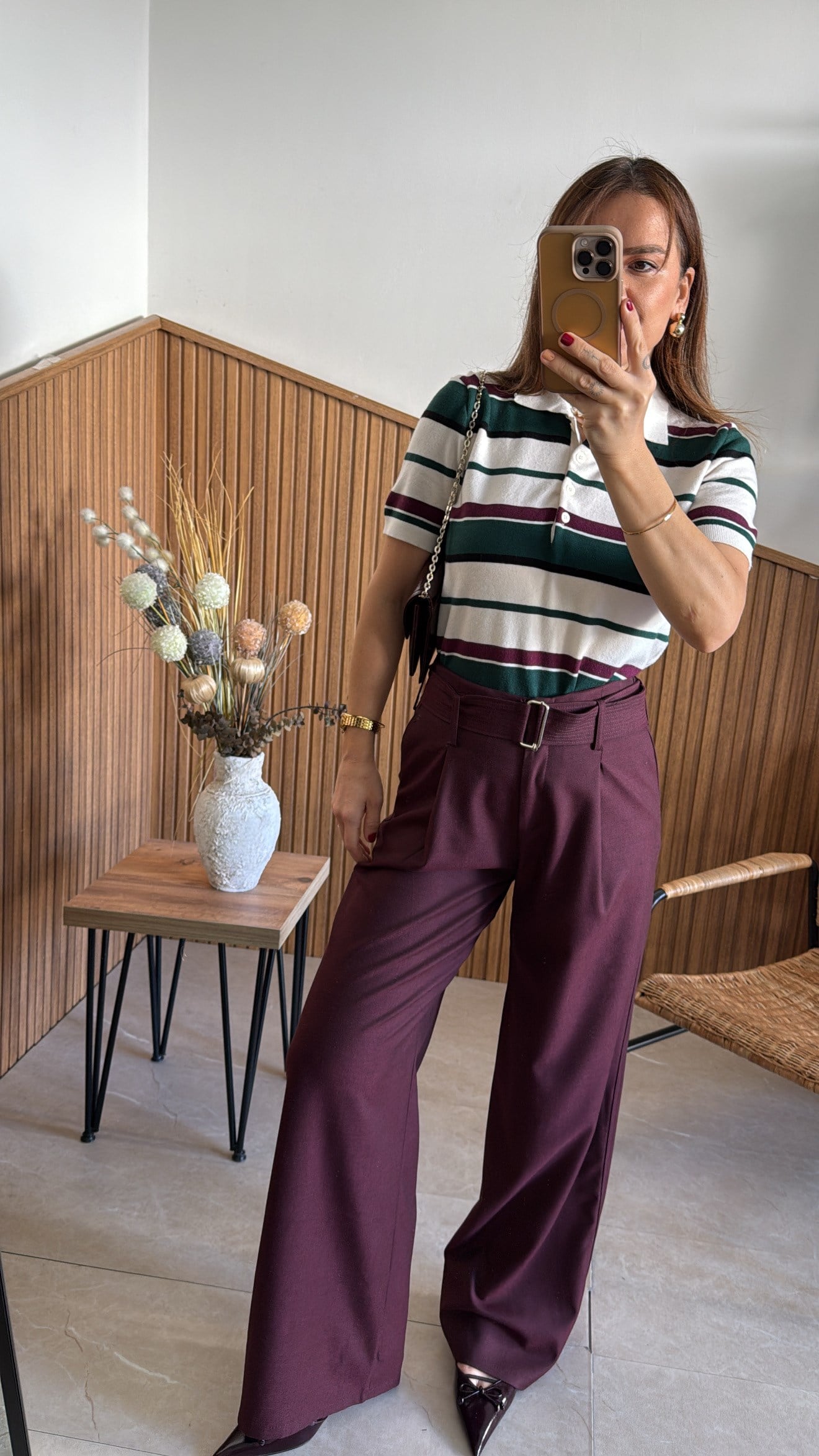 Bordo Kuşaklı Pantolon 