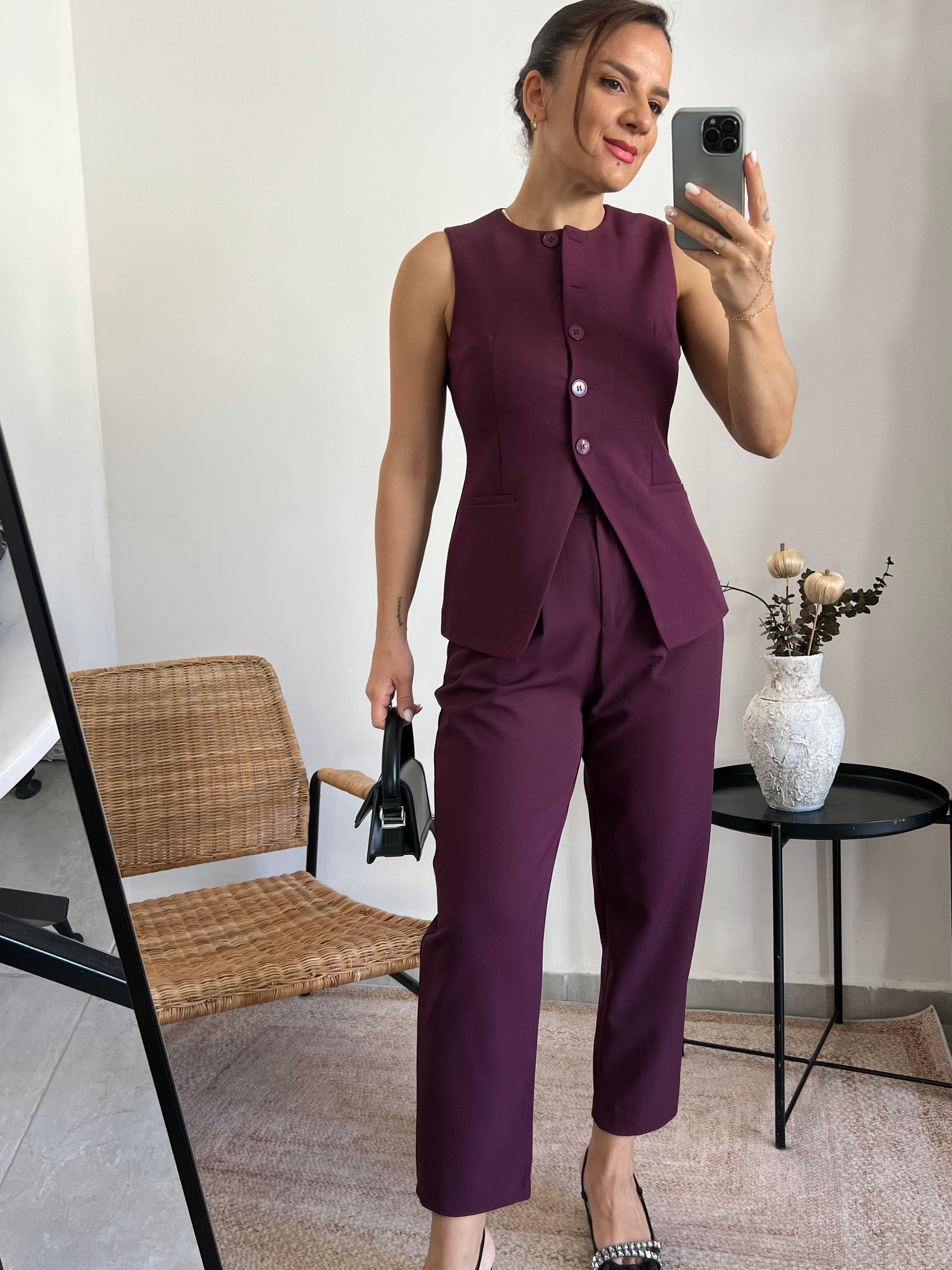 Bordo Yelek Pantolon Takım 