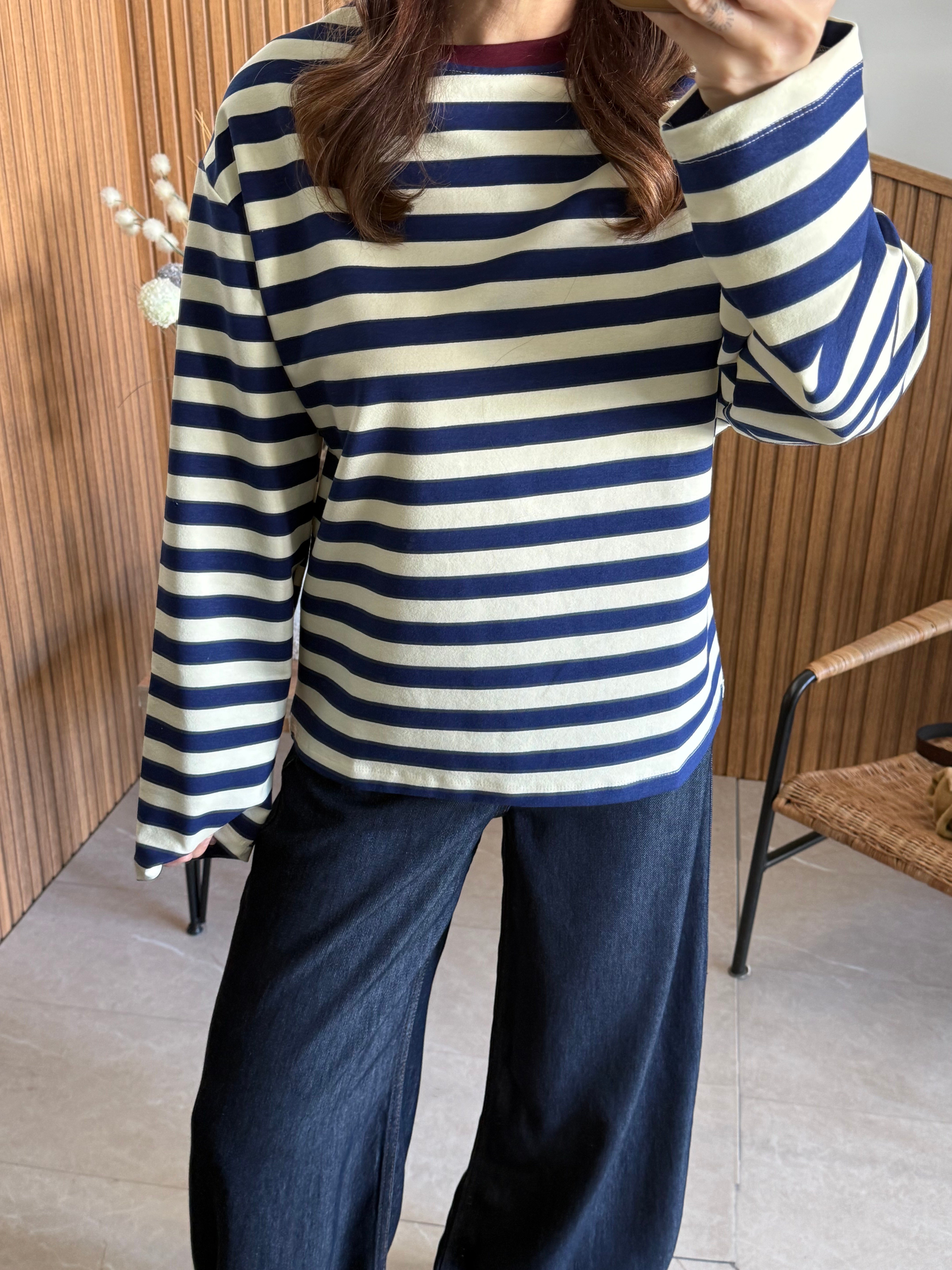 Çizgili İki İplik Basic Sweatshirt 