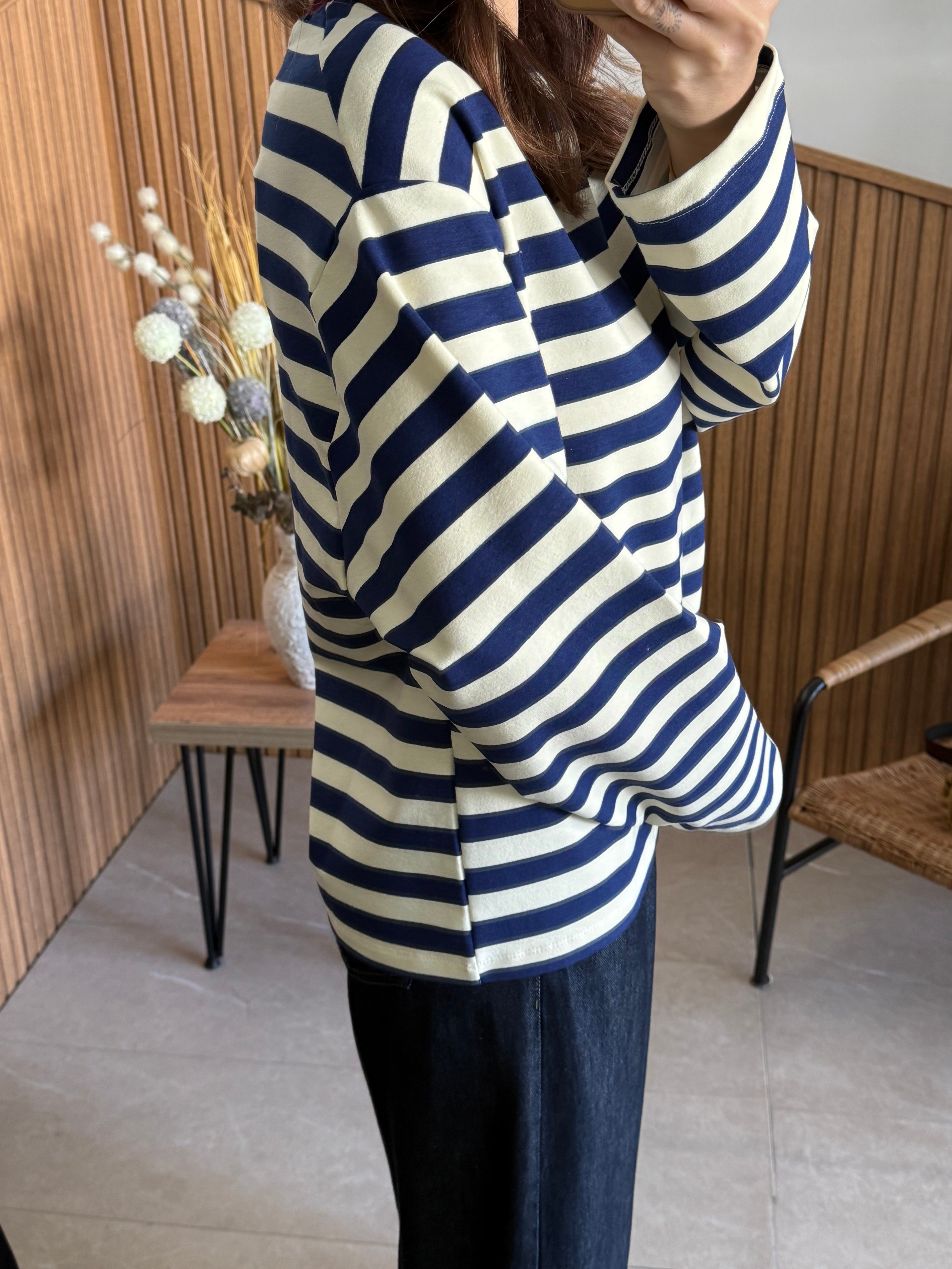 Çizgili İki İplik Basic Sweatshirt 
