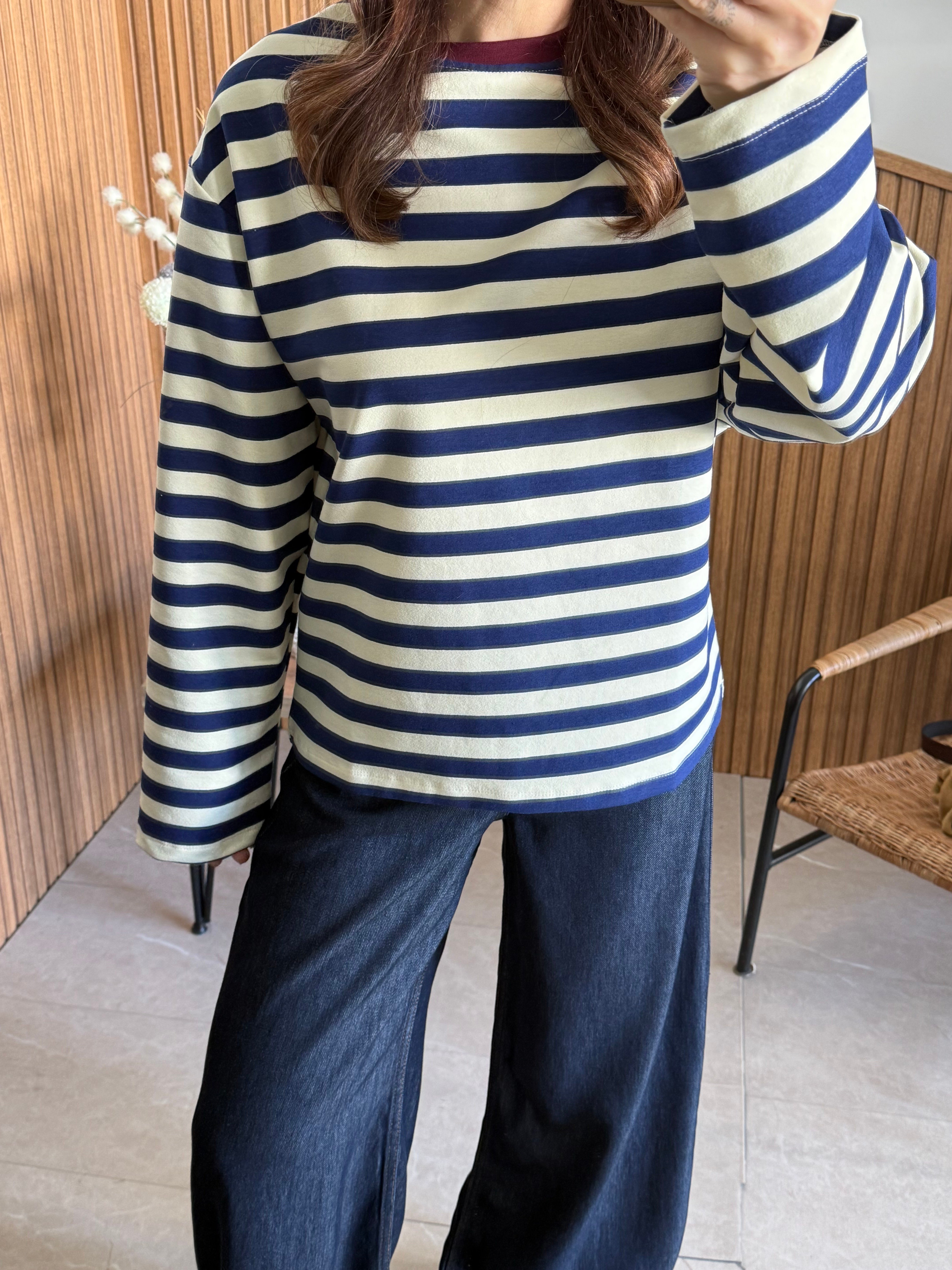 Çizgili İki İplik Basic Sweatshirt 