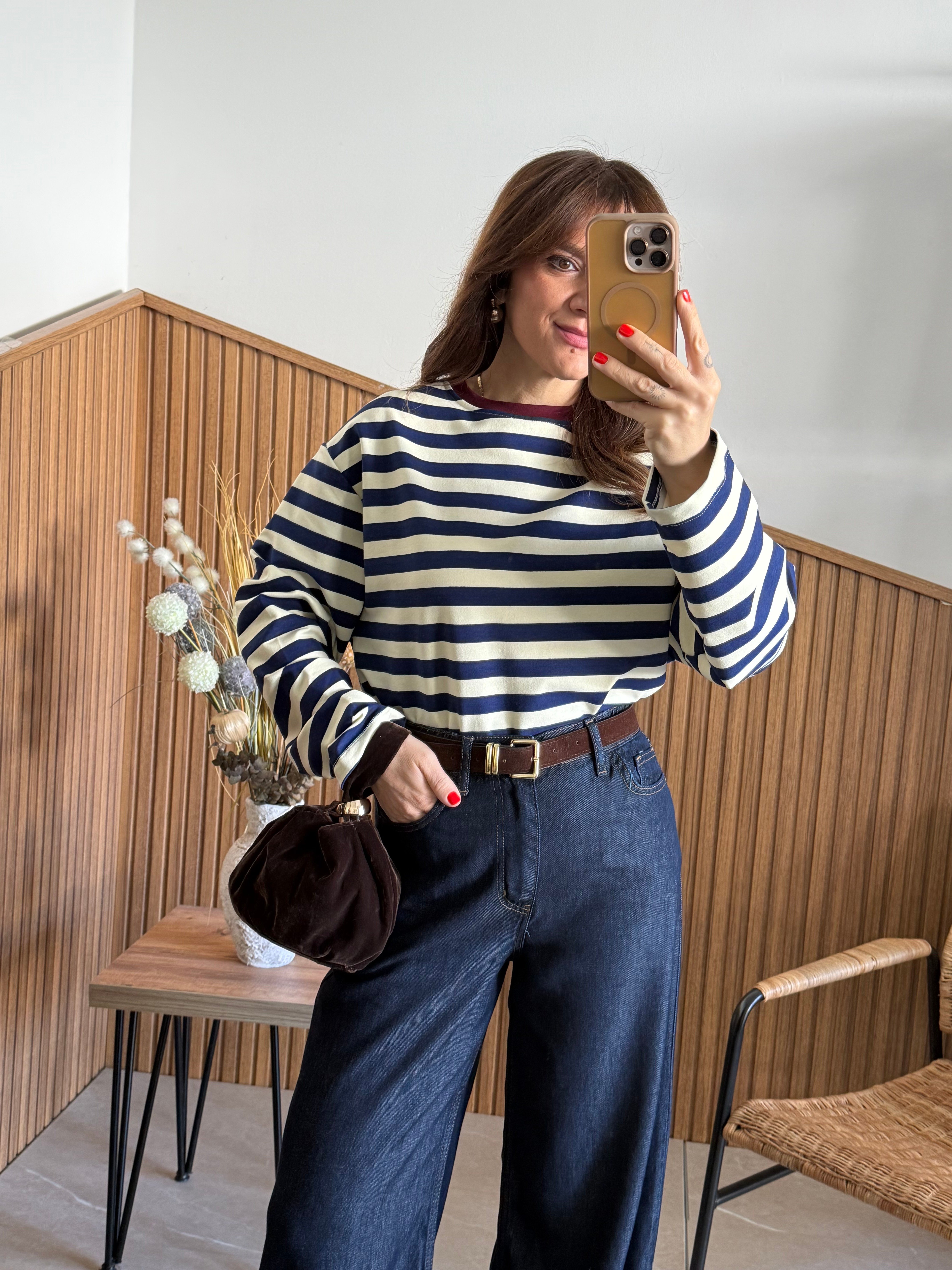 Çizgili İki İplik Basic Sweatshirt 