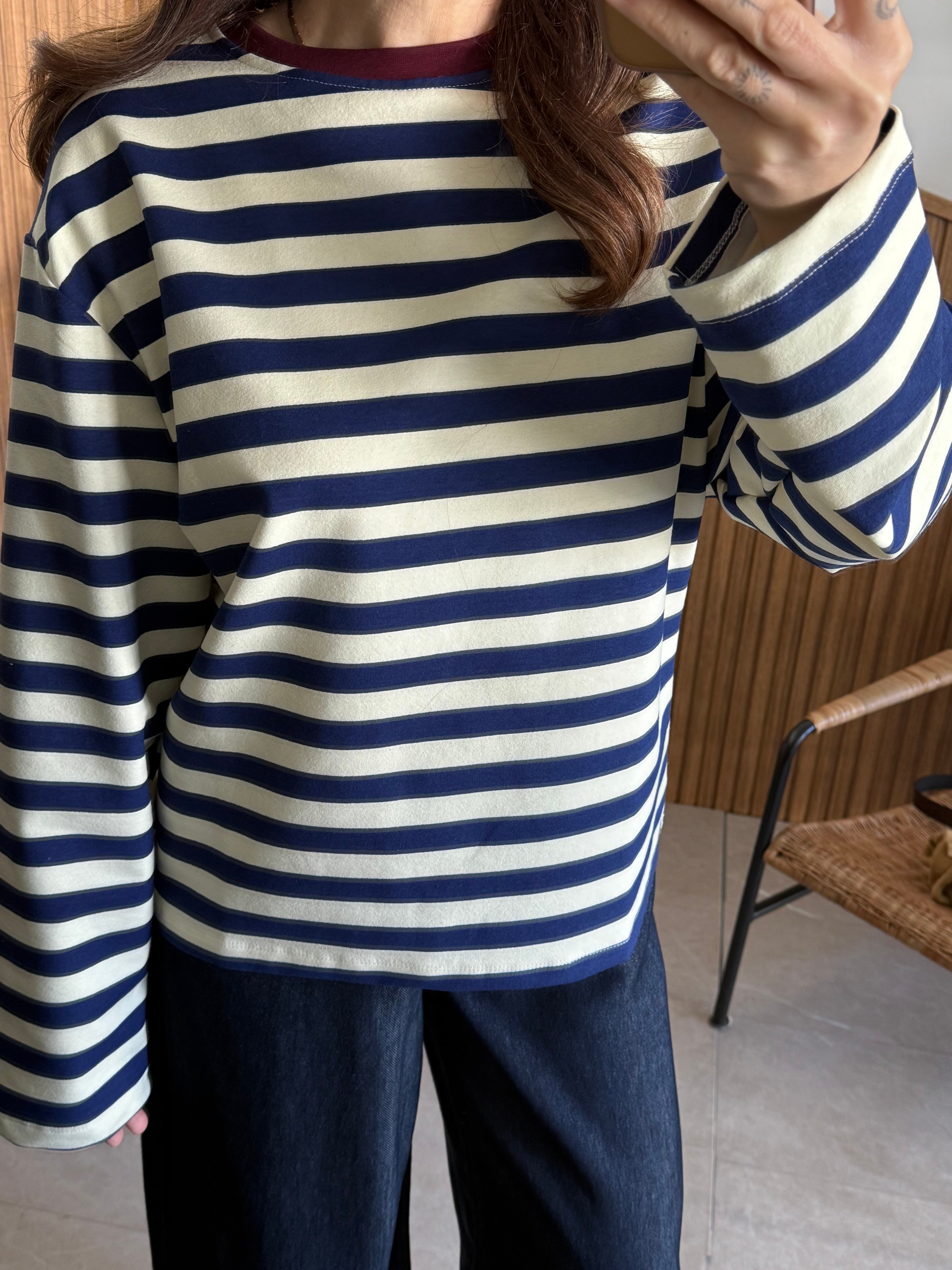 Çizgili İki İplik Basic Sweatshirt 