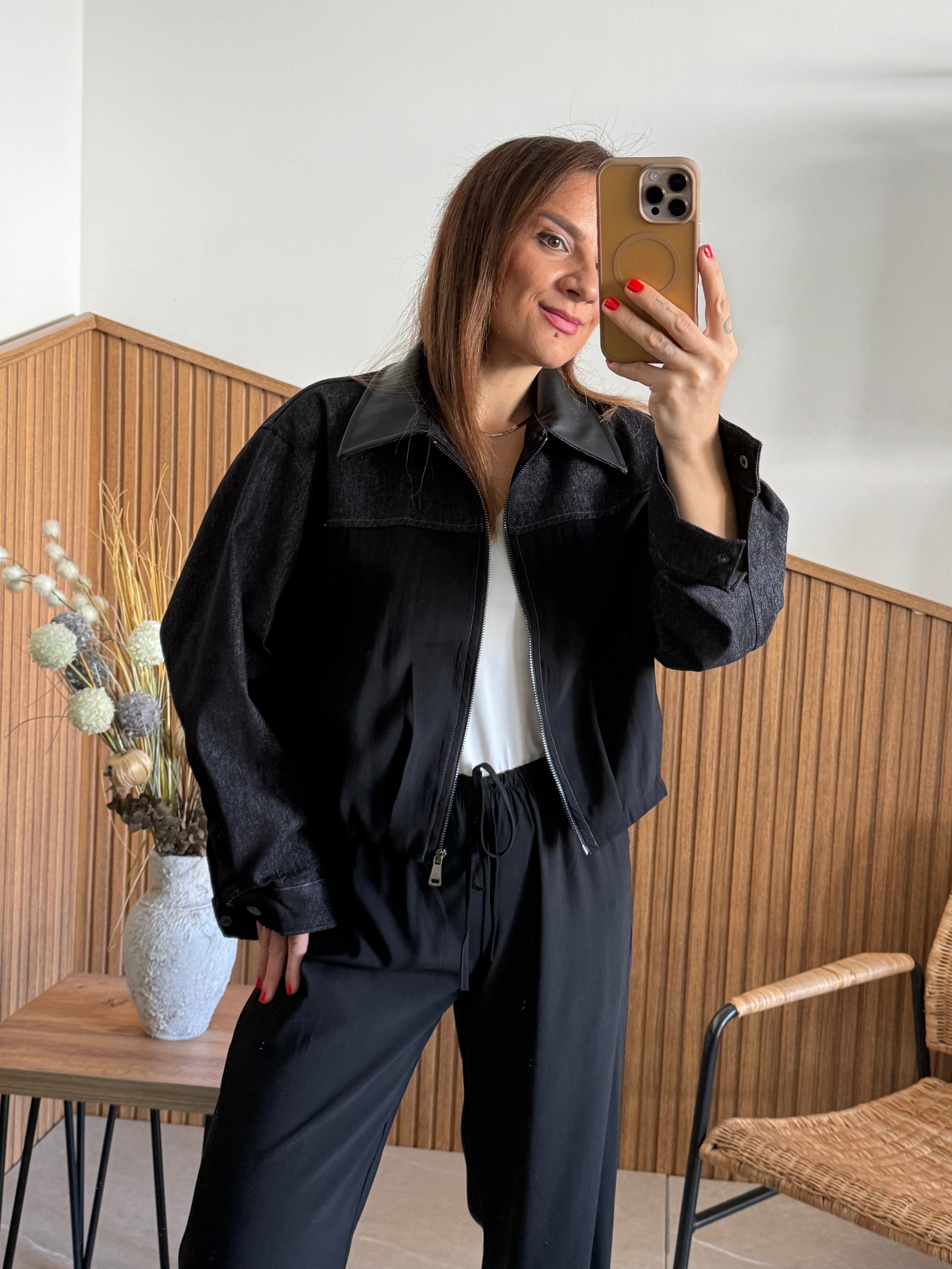 Denim Deri ve Kumaş Mixli Tasarım Takım 